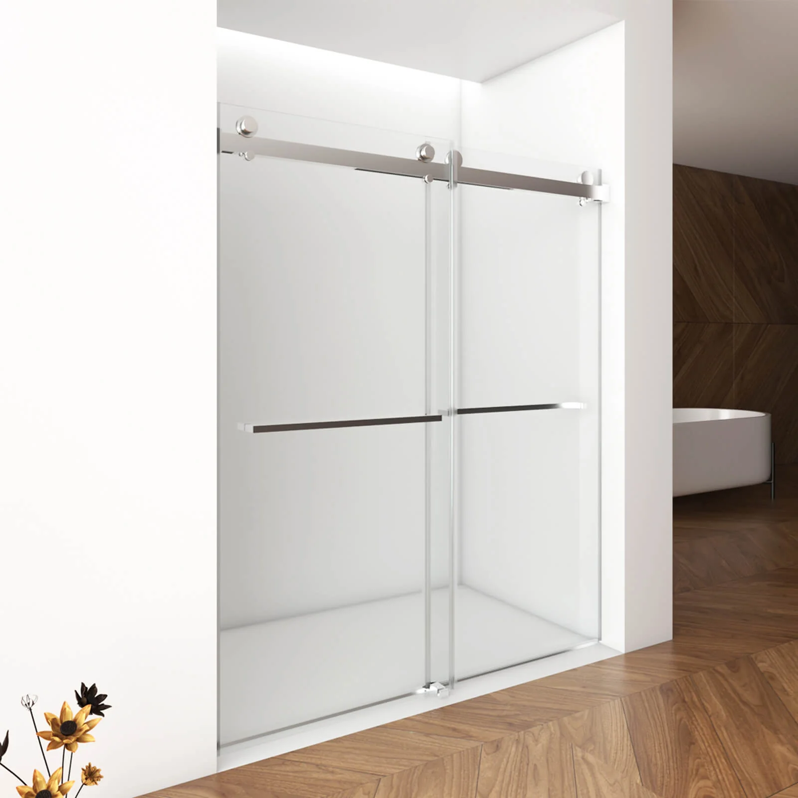 56"-60" x 76" Brushed Nickel Bypass Shower Door with 10mm Tempered Glass - Image 3