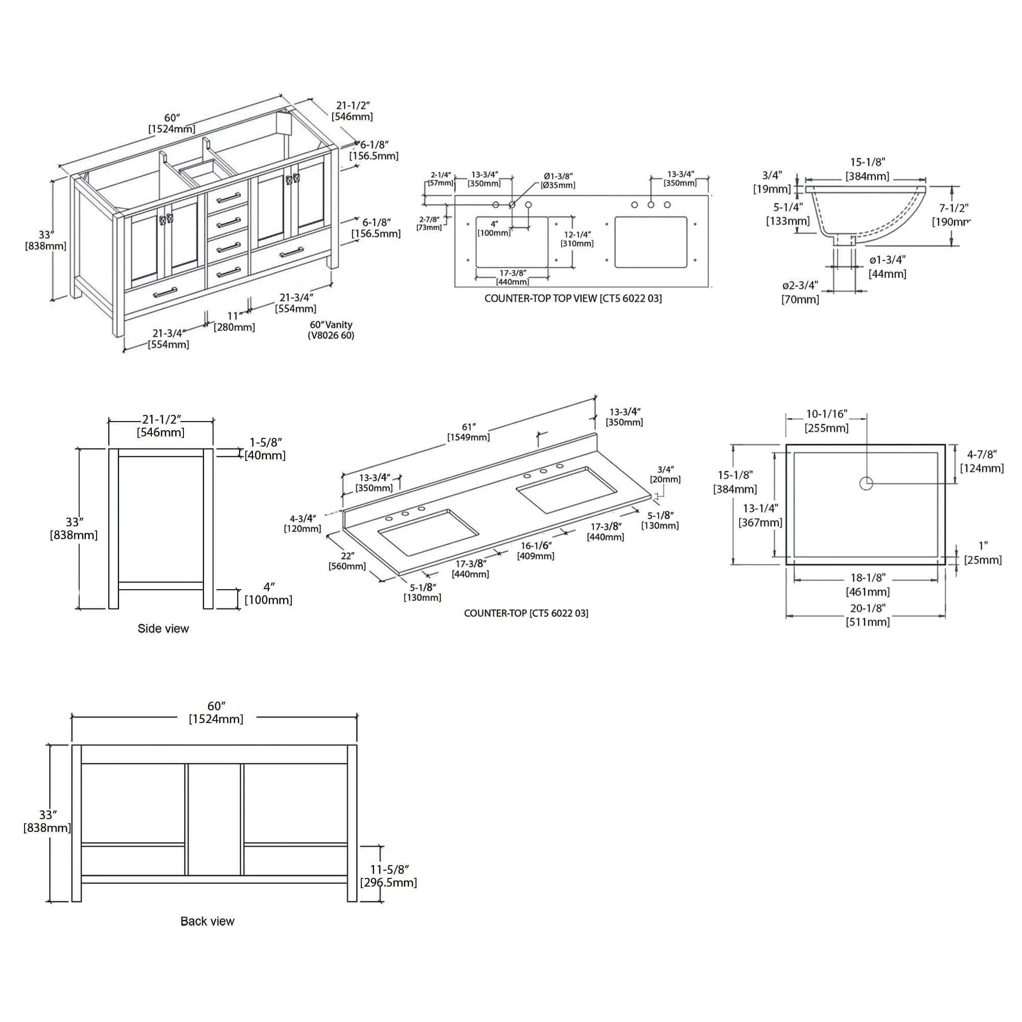 Blossom 60" Freestanding Double Sink Vanity with Drawers and Carrara Marble Countertop - Image 13
