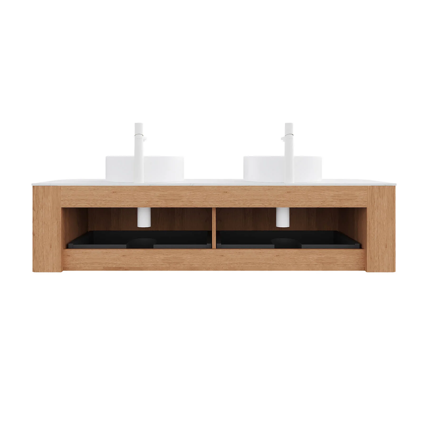 60" Pre-Assembled Floating Vanity with Curved-Edge Striped Design in White Oak, Includes Marble Countertops and Ceramic Sinks - Image 10