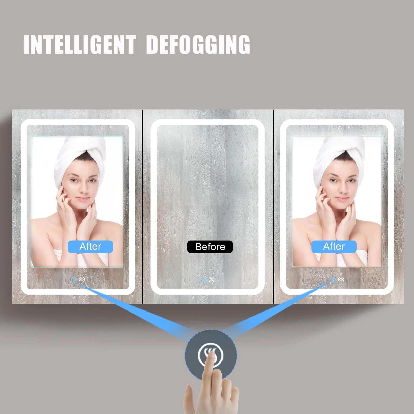 60" x 30" Surface Mount LED Black Double Door Medicine Cabinet with Mirror Defogging and Dimmer - Image 9