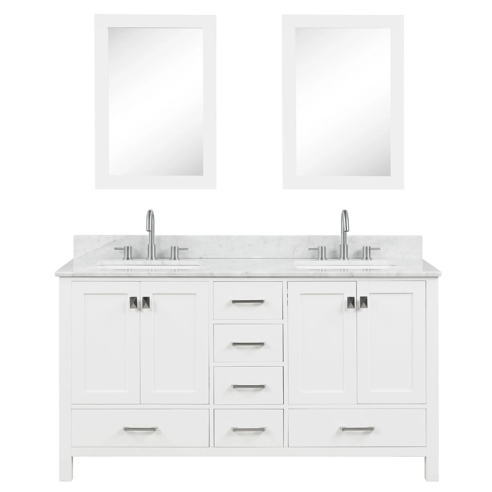 Blossom 60" Matte White Freestanding Double Sink Vanity with Drawers and Carrara Marble Countertop - Image 5