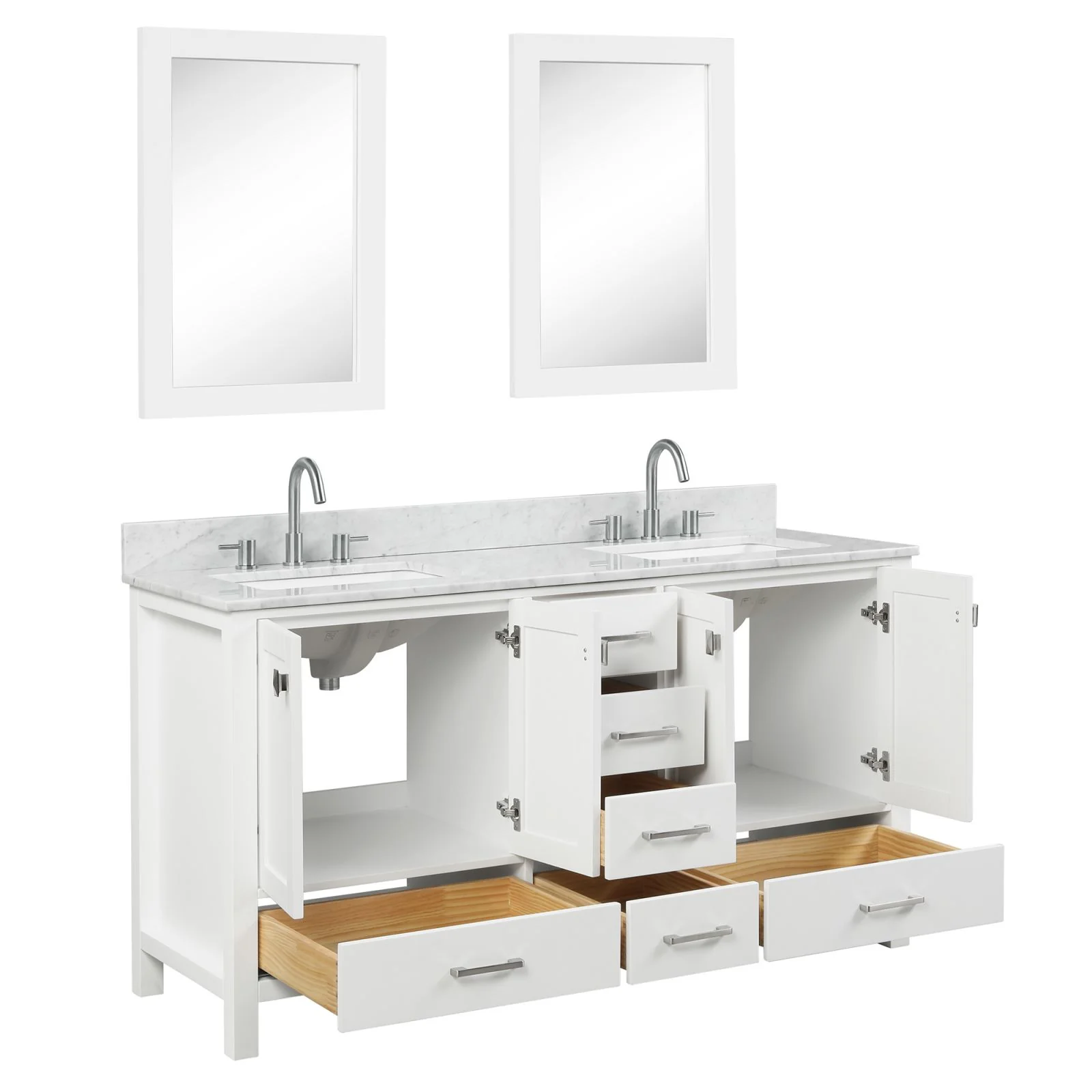 Blossom 60" Matte White Freestanding Double Sink Vanity with Drawers and Carrara Marble Countertop - Image 6