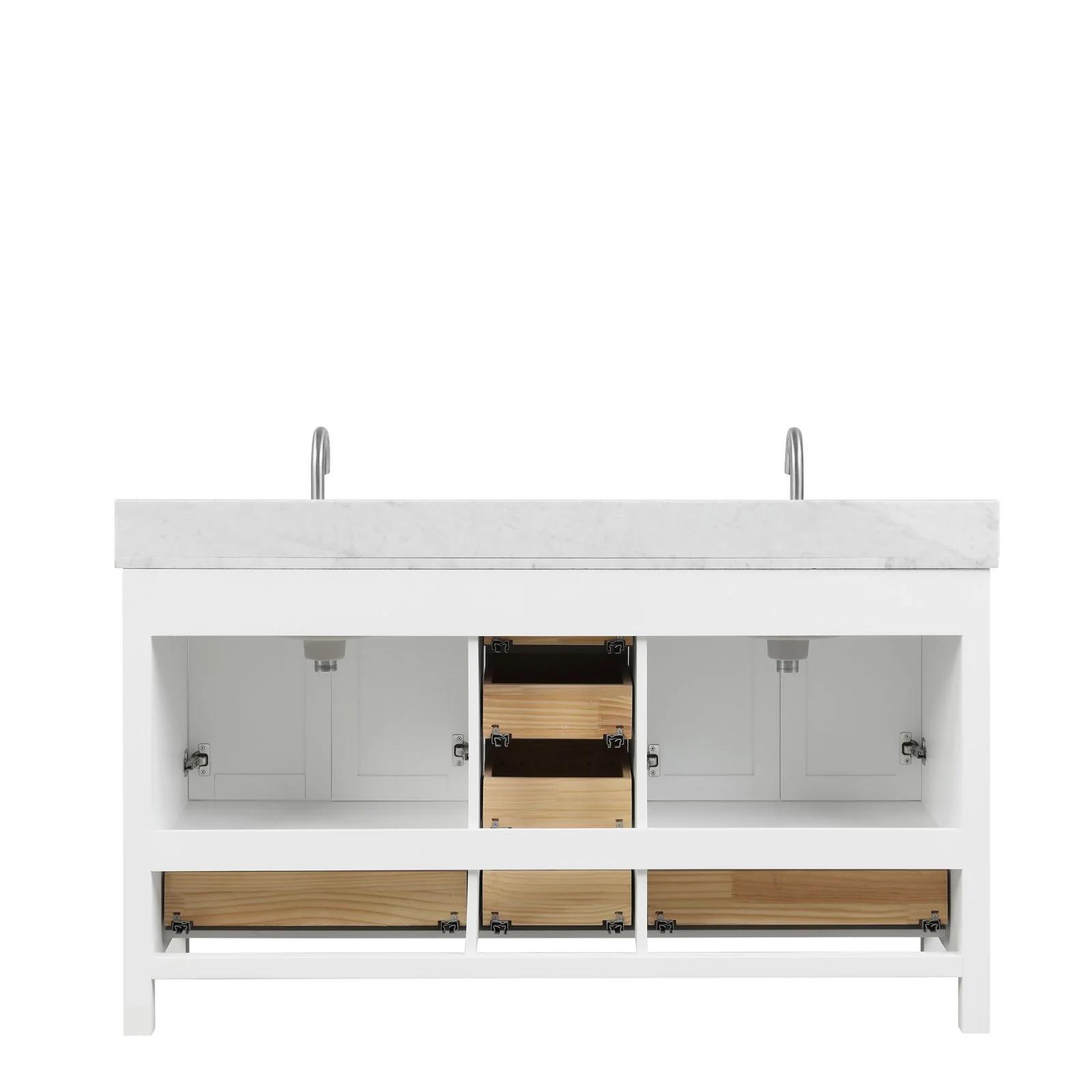 Blossom 60" Matte White Freestanding Double Sink Vanity with Drawers and Carrara Marble Countertop - Image 7