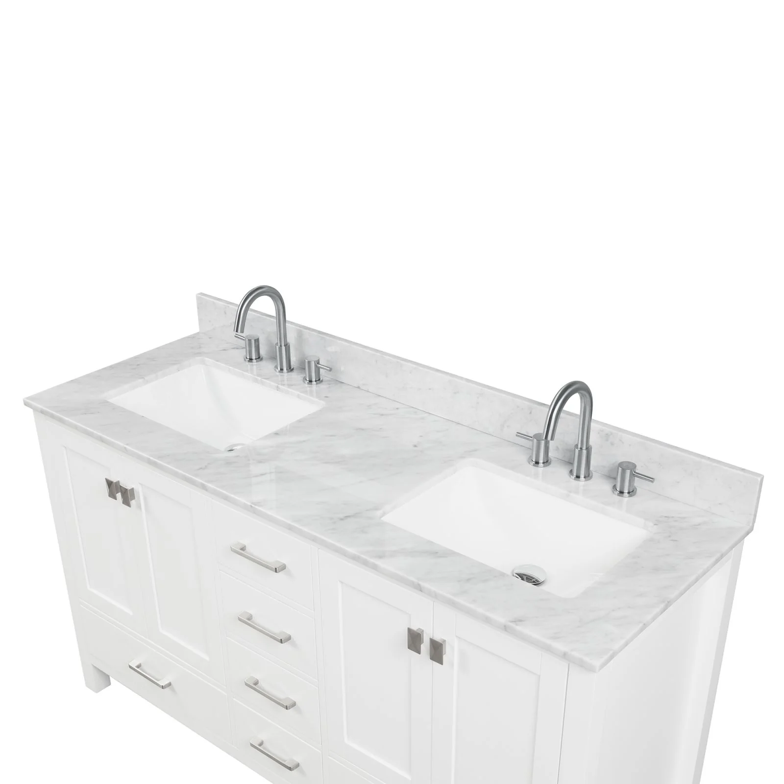 Blossom 60" Matte White Freestanding Double Sink Vanity with Drawers and Carrara Marble Countertop - Image 8