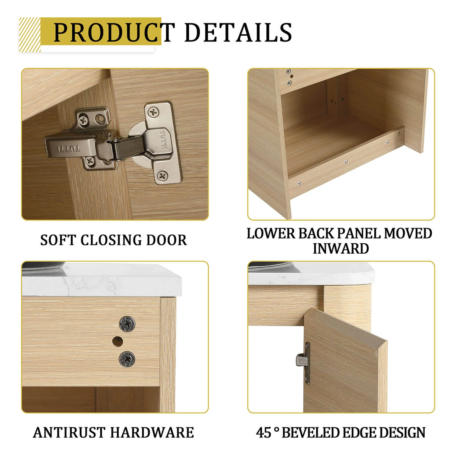 24" White Oak Bathroom Vanity with Black Marble Texture Ceramic Vessel Sink - Image 11
