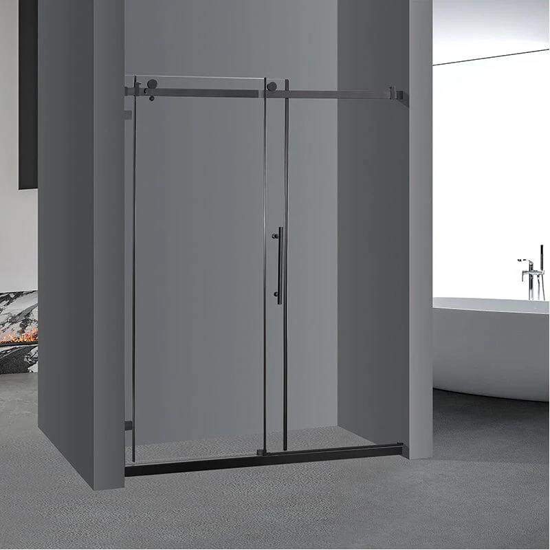 60'' x 76'' Frameless Tempered Glass Bathroom Shower Door, Square Track Large Rollers - Image 8