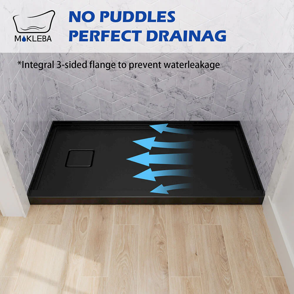 Mokleba 60"x 32" Black Alcove Shower Pan with Left Drain - Image 5