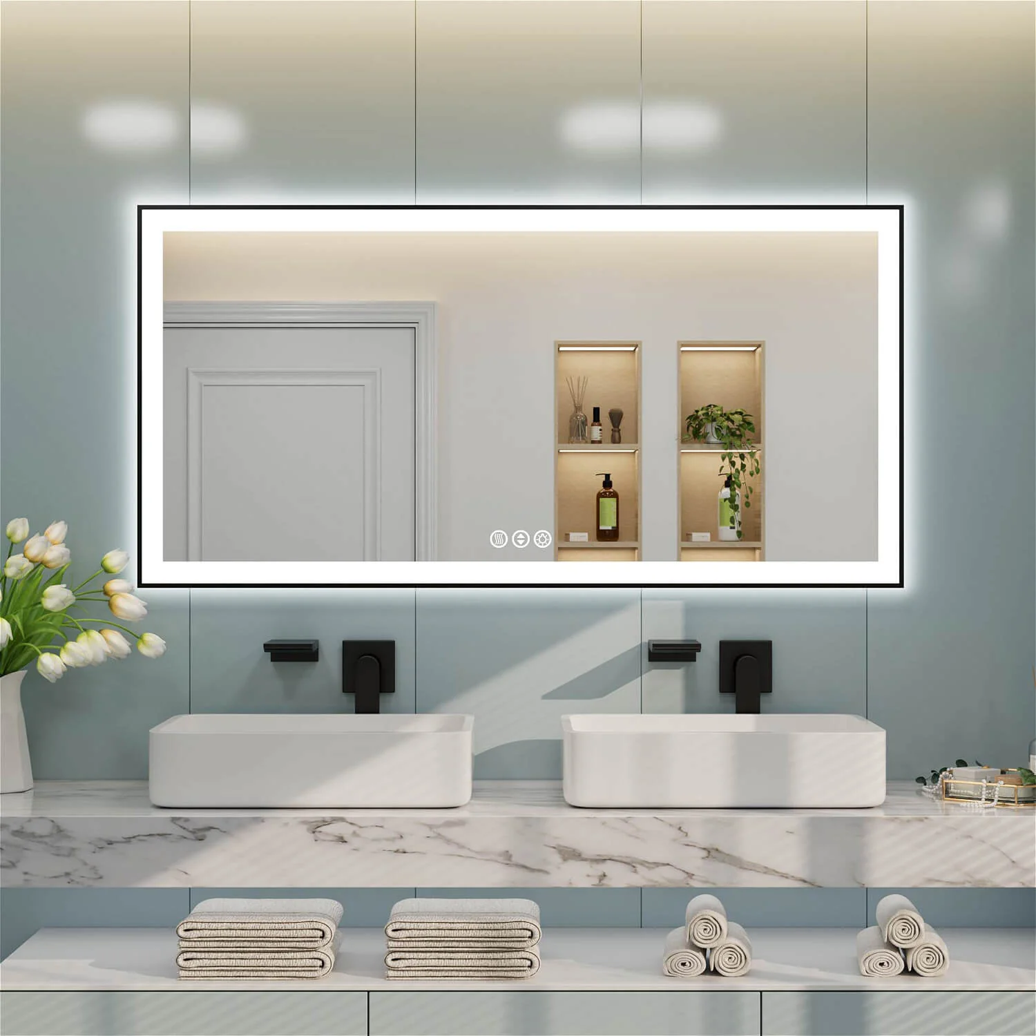 60"x30" LED Bathroom Mirror Anti-Fog Dimmable ETL Shatterproof Glass