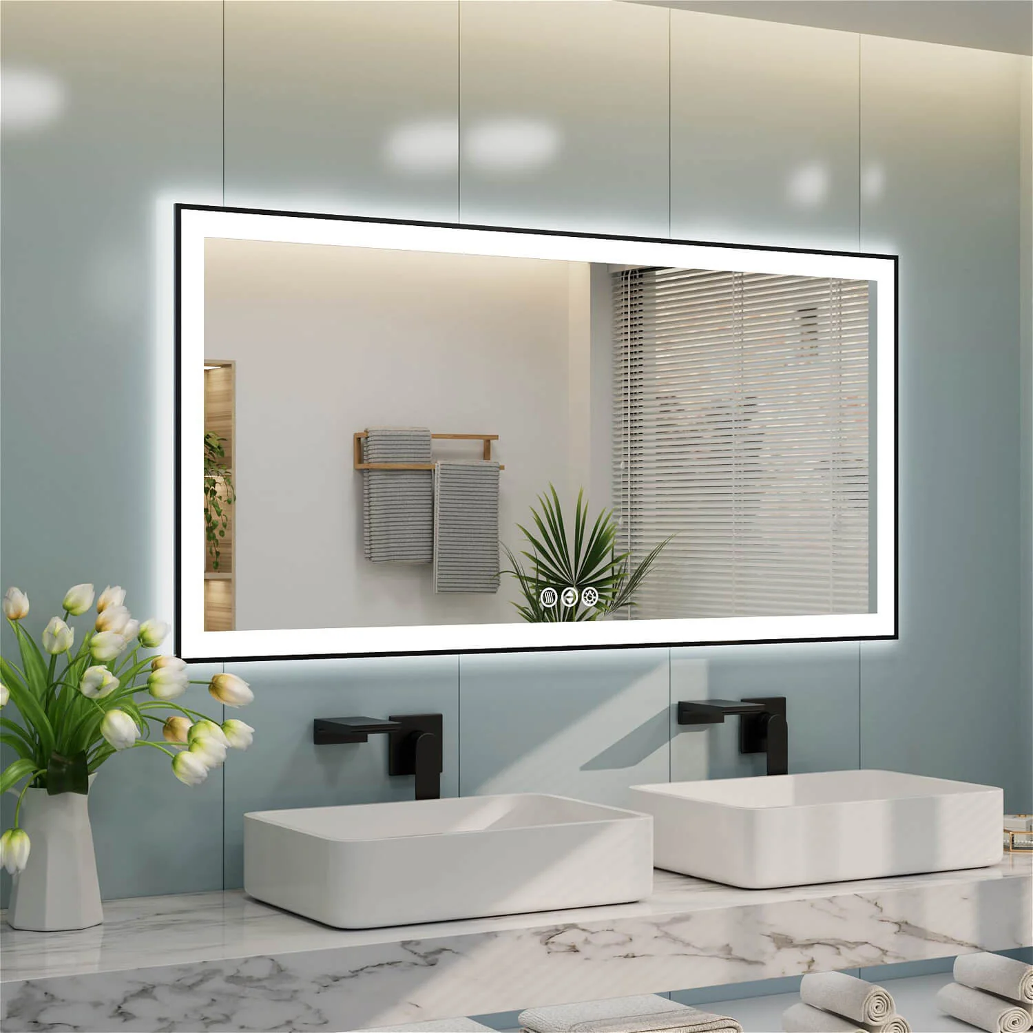 60"x30" LED Bathroom Mirror Anti-Fog Dimmable ETL Shatterproof Glass - Image 2
