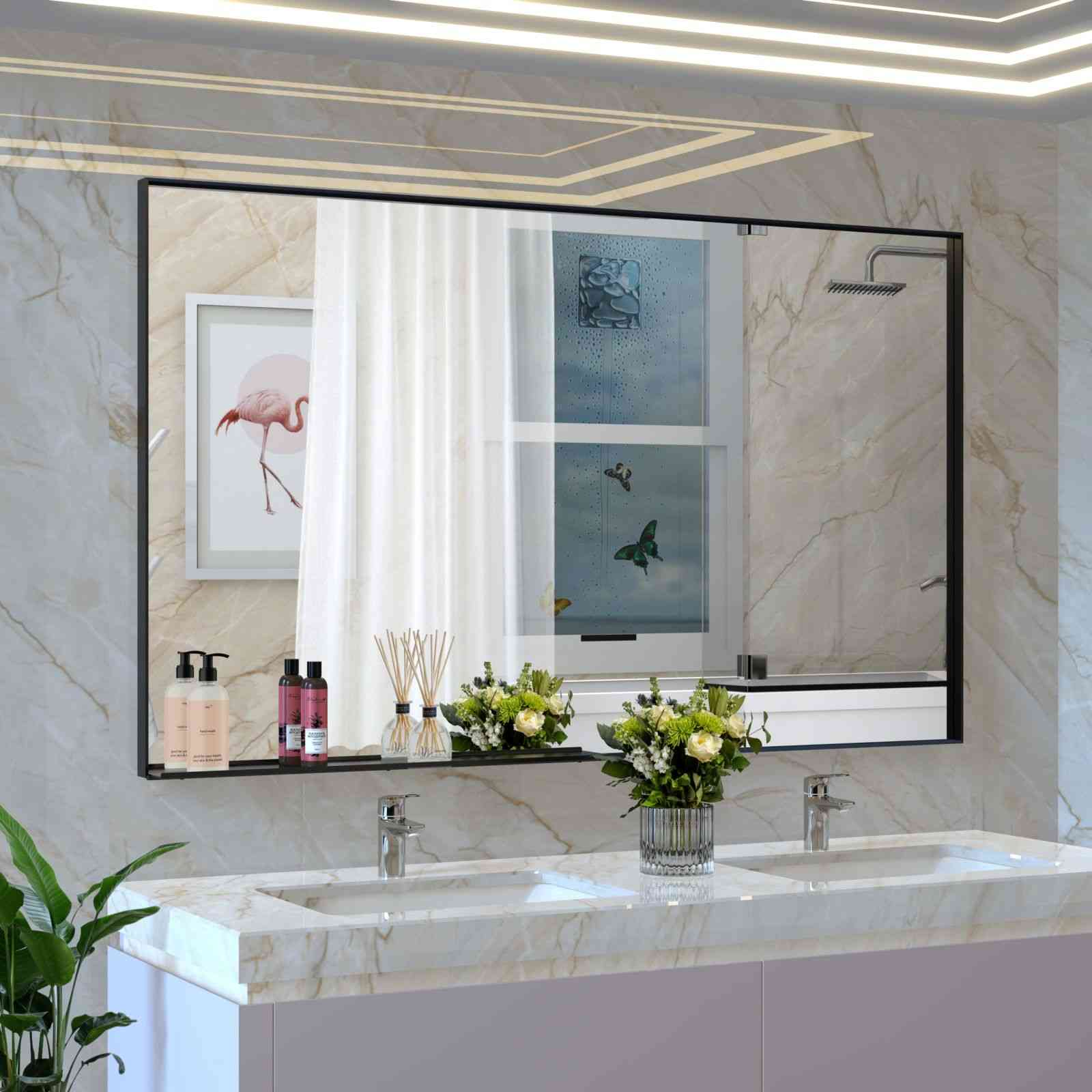60"x36" Modern Decorative Rectangle Bathroom Mirror with Black or Silver Aluminum Frame