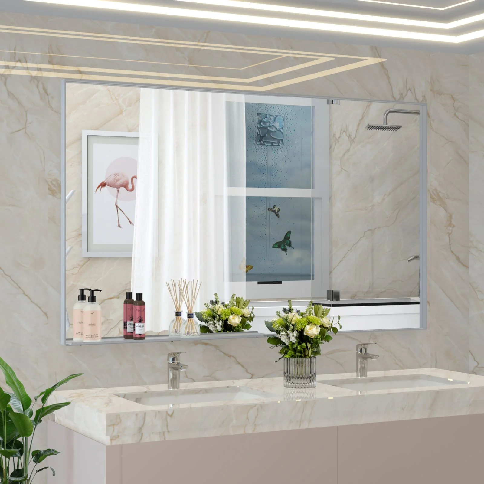 60"x36" Modern Decorative Rectangle Bathroom Mirror with Black or Silver Aluminum Frame - Image 7
