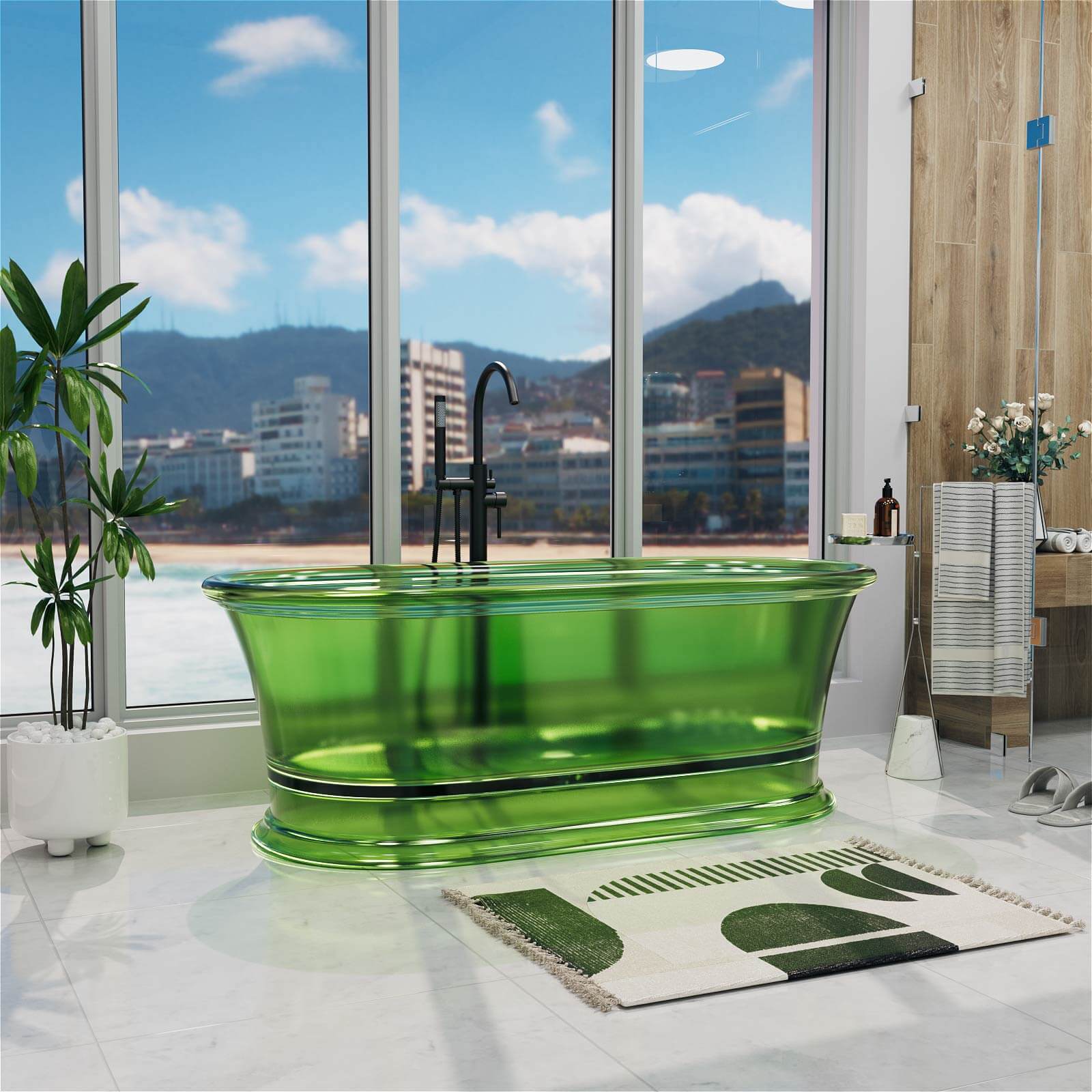 61" Transparent Resin Deep Soaking Bathtub - Customizable Colors - Image 5