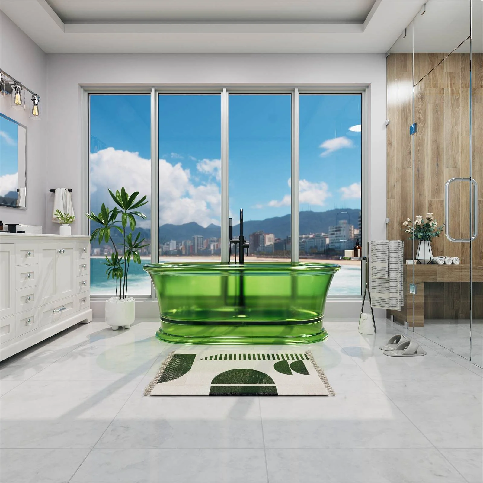 61" Transparent Resin Deep Soaking Bathtub - Customizable Colors - Image 6