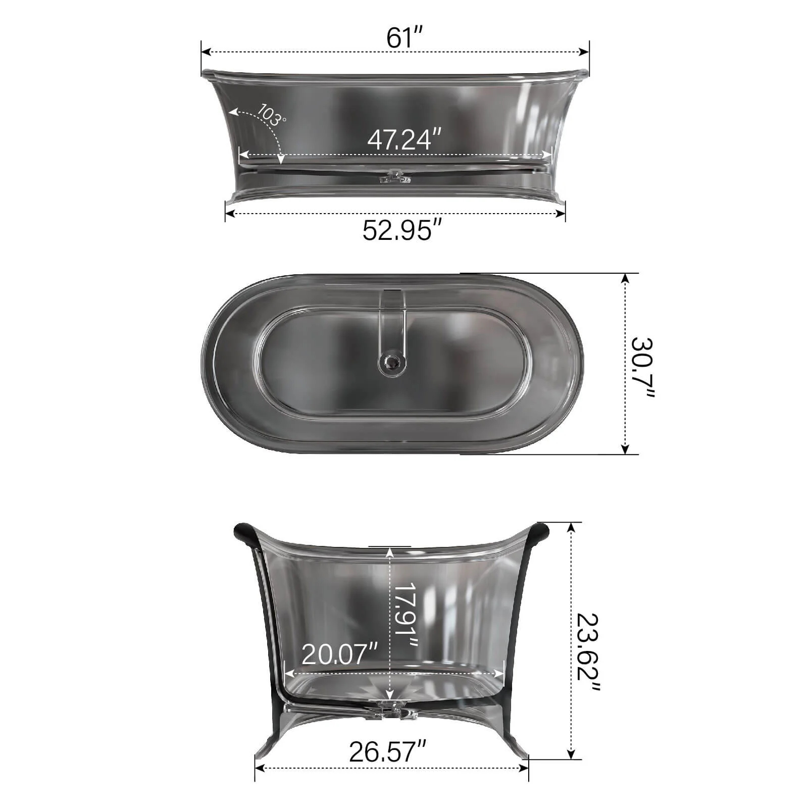 61" Transparent Resin Deep Soaking Bathtub - Customizable Colors - Image 8