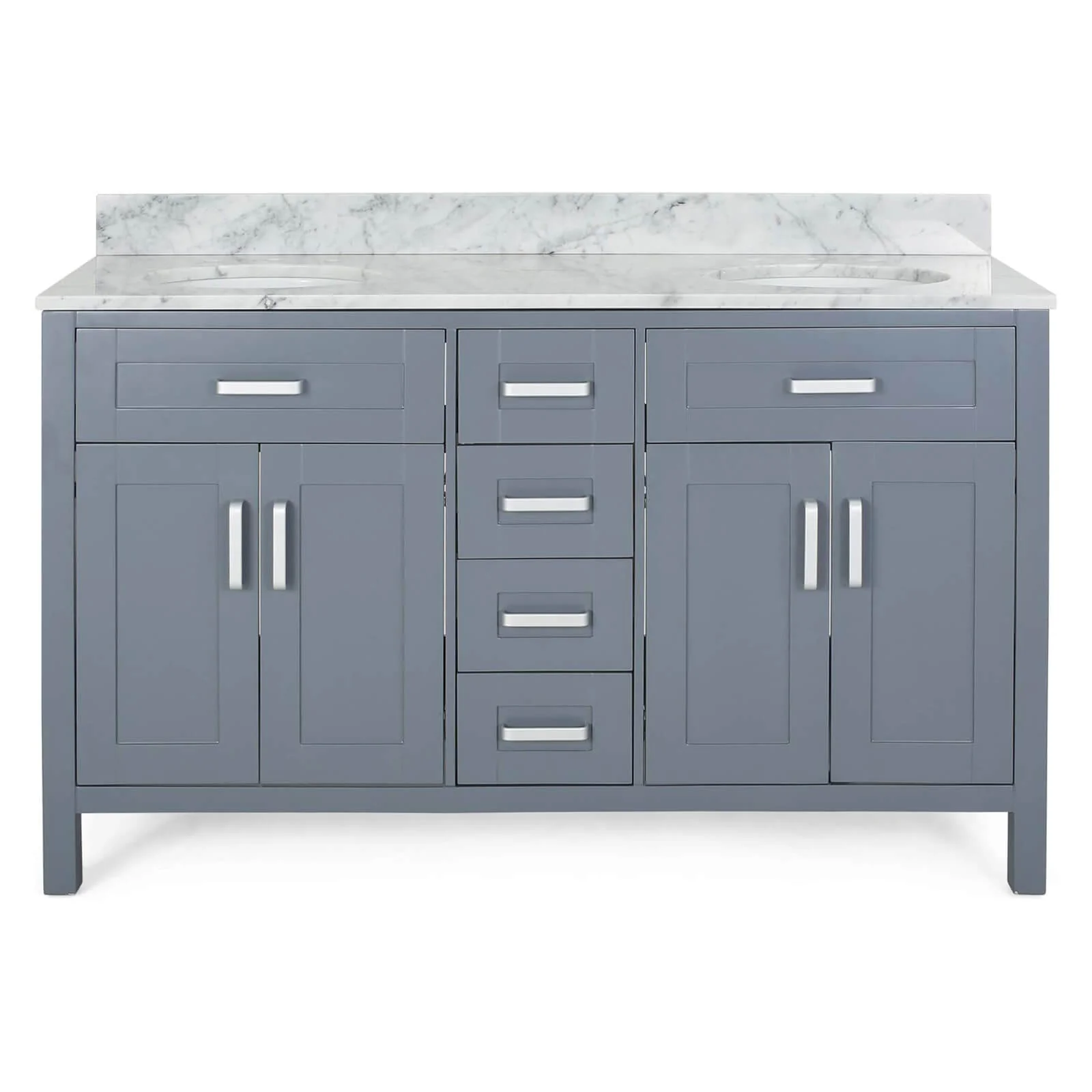 61" Blue-Grey Freestanding Bathroom Vanity with Marble Top - Image 3