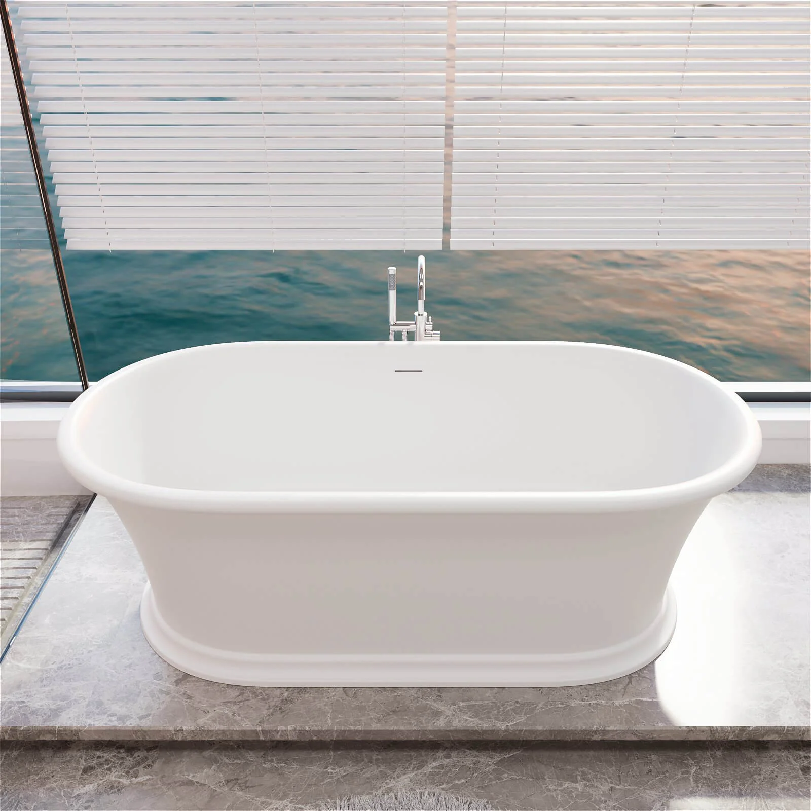 61" Vintage Freestanding Pedestal Bathtub, Premium Stone Resin Soaking Tub, Classic Bathroom Design - Image 10