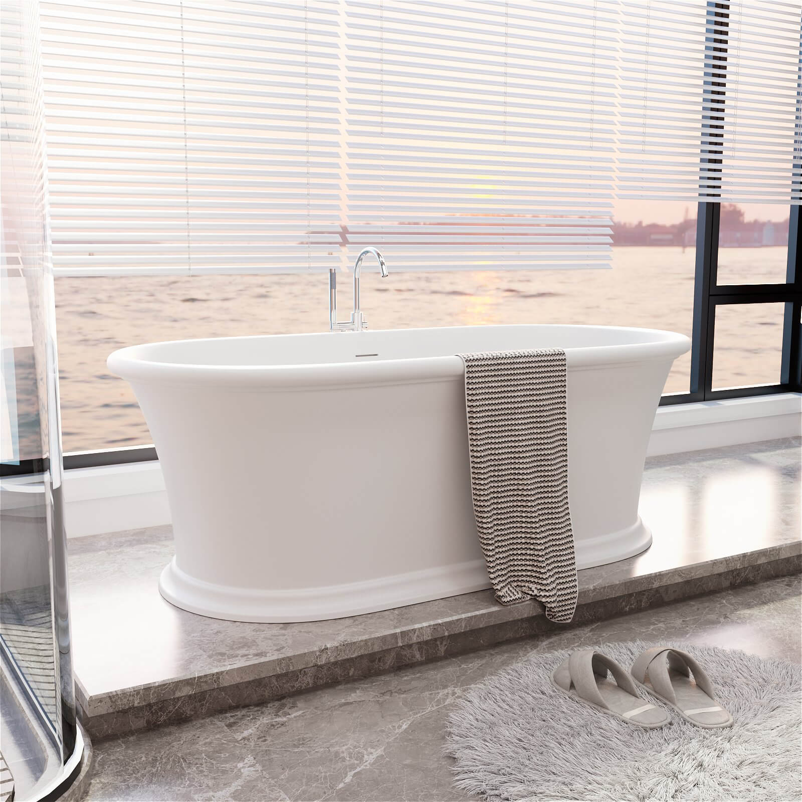 61" Vintage Freestanding Pedestal Bathtub, Premium Stone Resin Soaking Tub, Classic Bathroom Design - Image 12