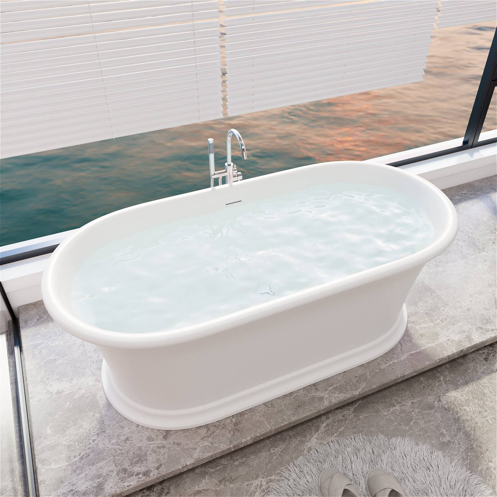 61" Vintage Freestanding Pedestal Bathtub, Premium Stone Resin Soaking Tub, Classic Bathroom Design - Image 3