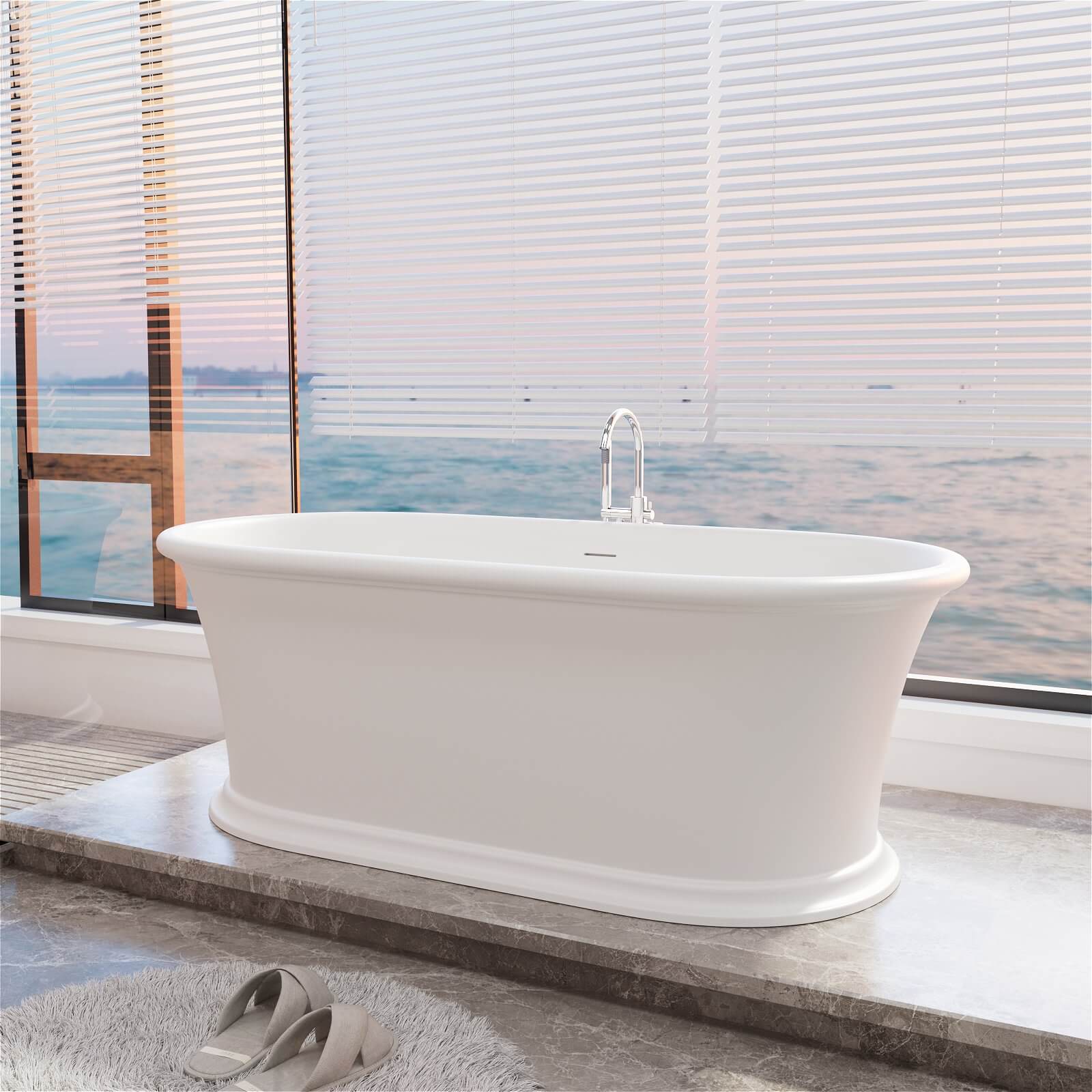 61" Vintage Freestanding Pedestal Bathtub, Premium Stone Resin Soaking Tub, Classic Bathroom Design - Image 9