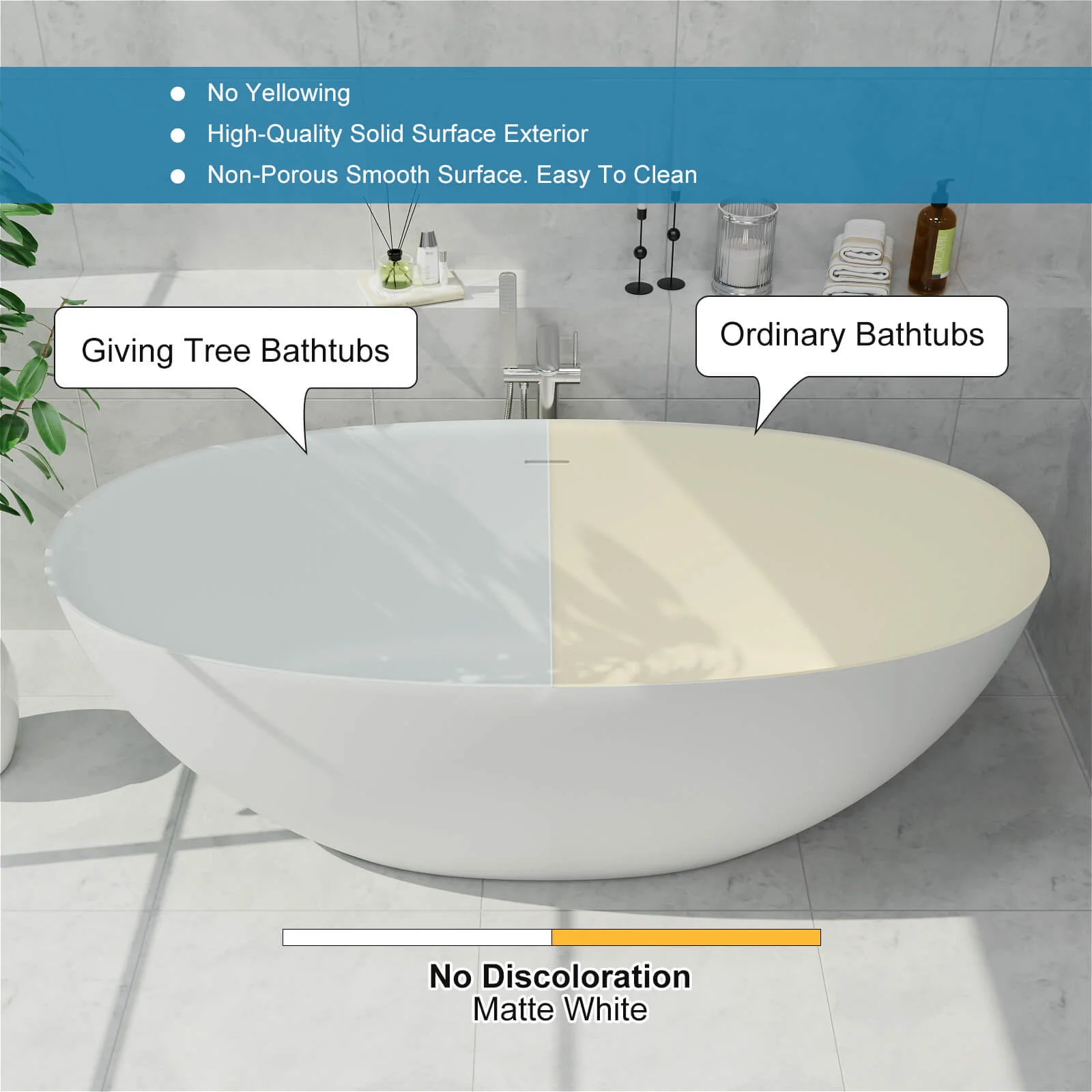 61" Stone Resin Freestanding Tub Oval-shaped Solid Surface Soaking Bathtub with Central Drain - Image 10