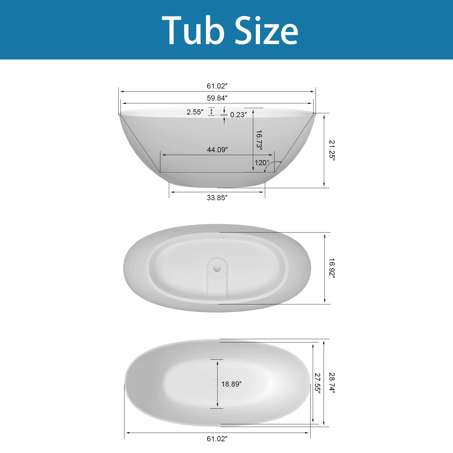 61" Stone Resin Freestanding Tub Oval-shaped Solid Surface Soaking Bathtub with Central Drain - Image 12