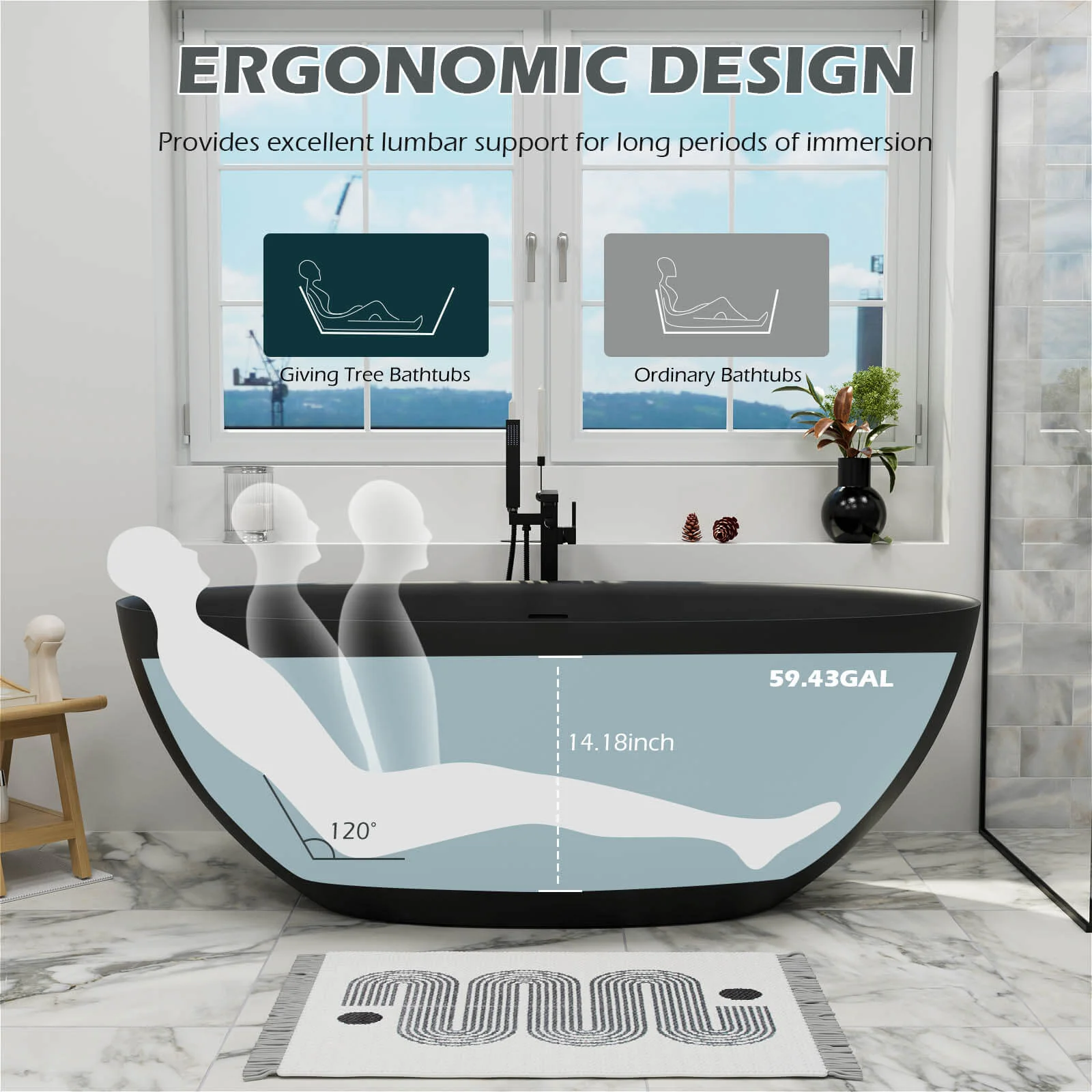 61" Stone Resin Freestanding Tub Oval-shaped Solid Surface Soaking Bathtub with Central Drain - Image 21