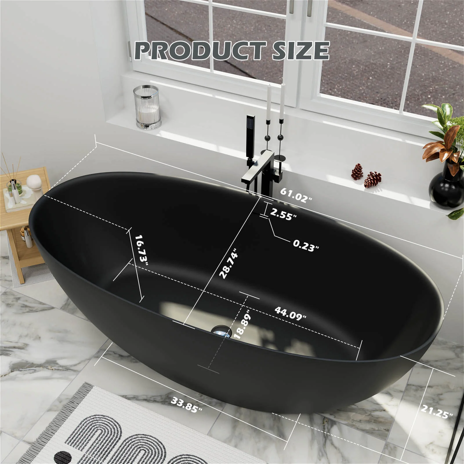 61" Stone Resin Freestanding Tub Oval-shaped Solid Surface Soaking Bathtub with Central Drain - Image 22