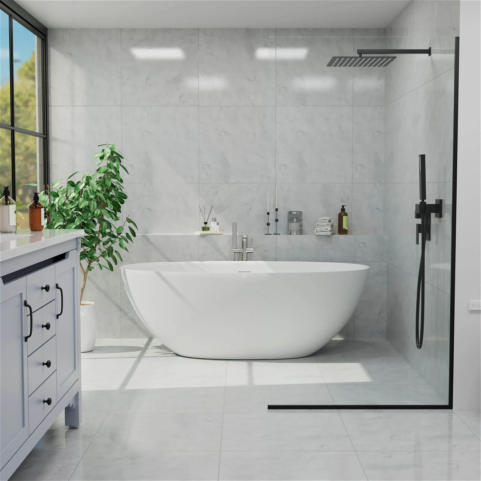 61" Stone Resin Freestanding Tub Oval-shaped Solid Surface Soaking Bathtub with Central Drain - Image 5