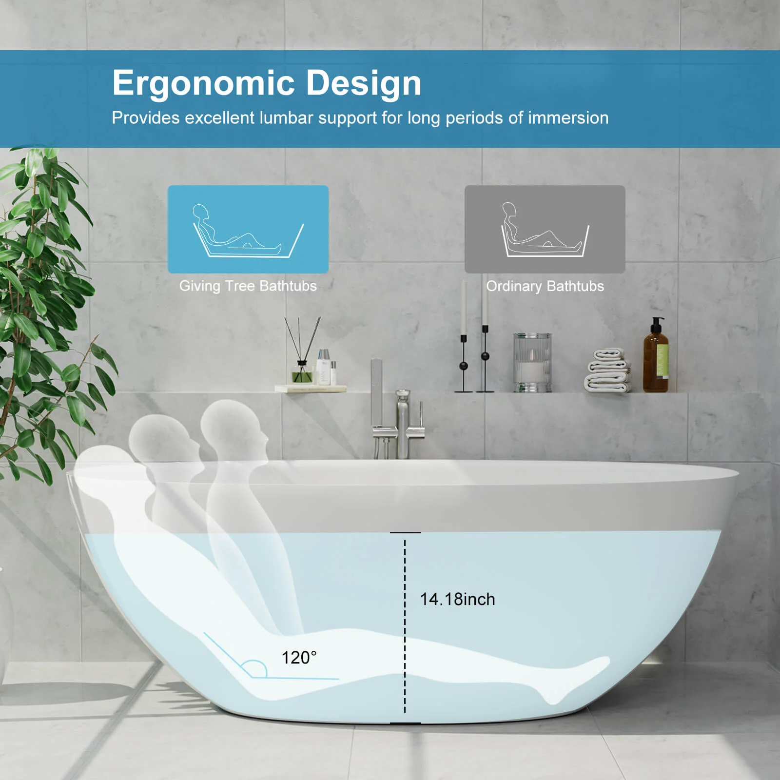 61" Stone Resin Freestanding Tub Oval-shaped Solid Surface Soaking Bathtub with Central Drain - Image 9