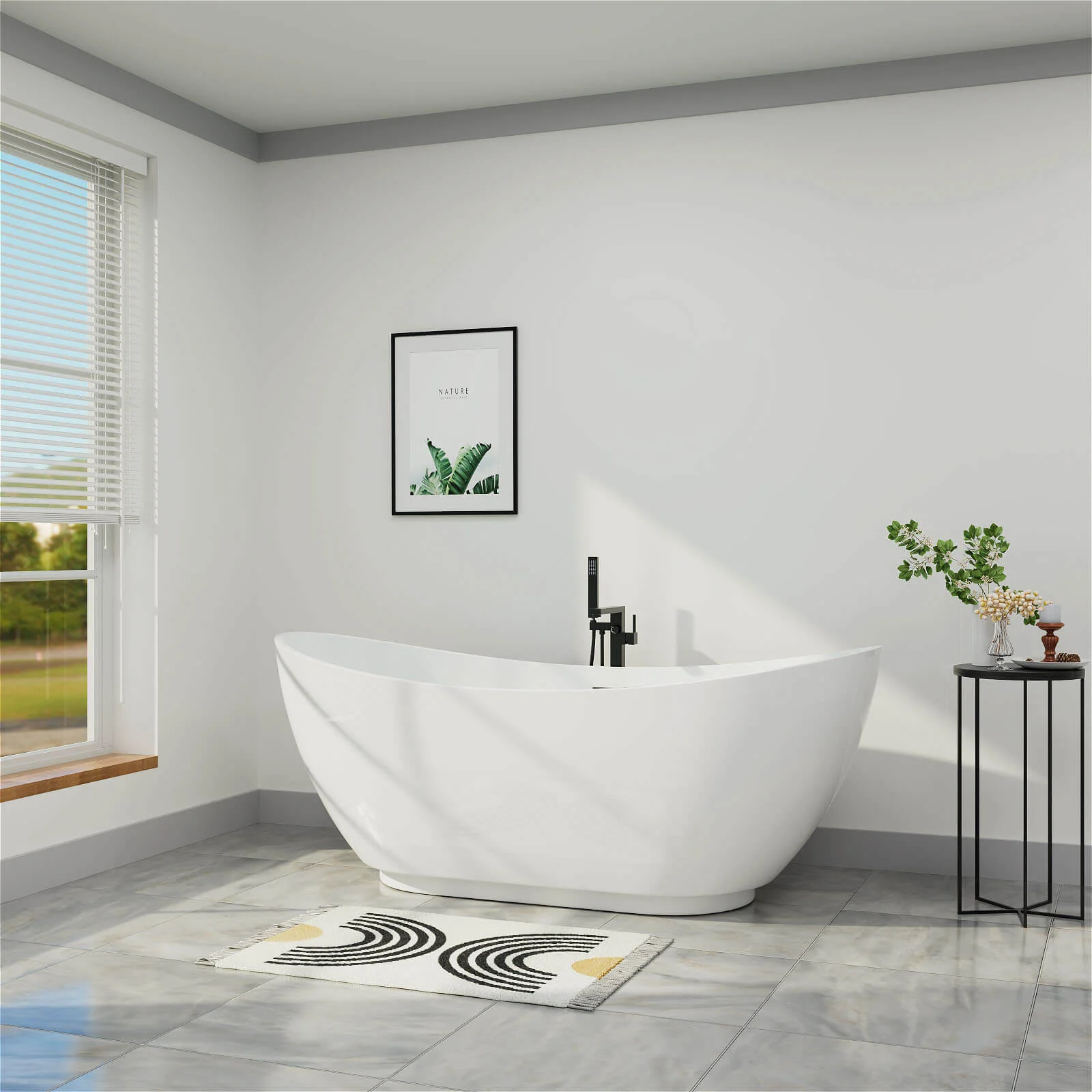 Mokleba 62" Acrylic Double Slipper Freestanding Soaking Bathtub Glossy White - Image 4