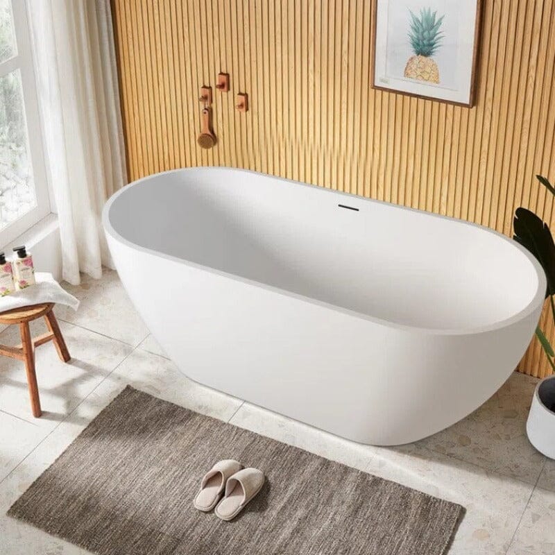 Mokleba 62 x 28 In Oval Freestanding Soaking Bathtub Acrylic White - Image 4