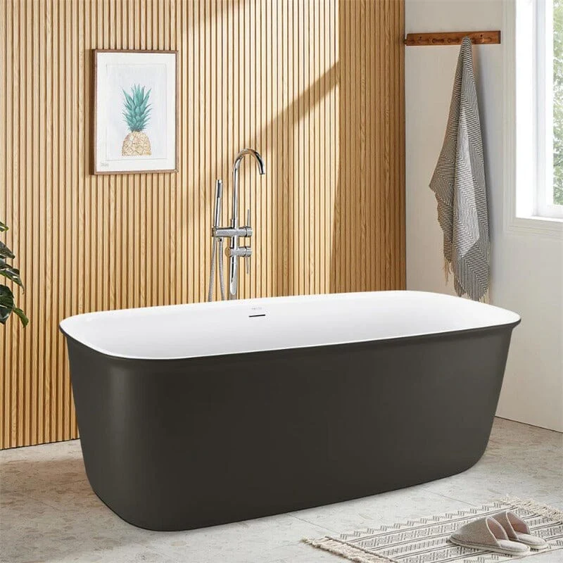 Mokleba 63" Acrylic Flatbottom Bathtub with Roll Top Freestanding Soaking Tub - Image 16