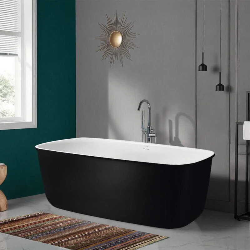 Mokleba 63" Acrylic Flatbottom Bathtub with Roll Top Freestanding Soaking Tub - Image 4