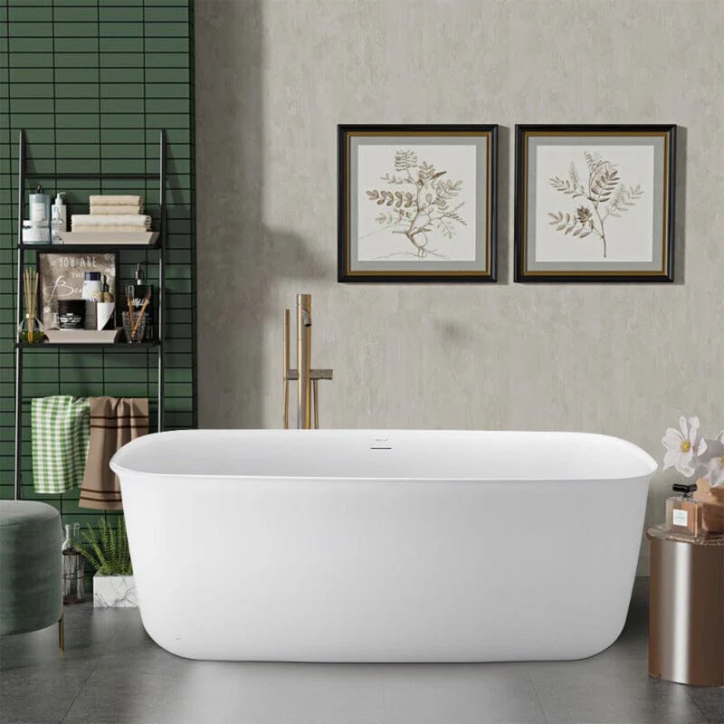 Mokleba 63" Acrylic Flatbottom Bathtub with Roll Top Freestanding Soaking Tub - Image 9