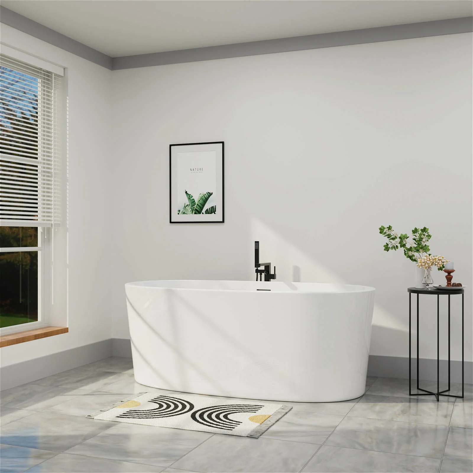 Mokleba 59" Acrylic Modern Bathtub Oval Shape Freestanding Soaking Tub - Image 13