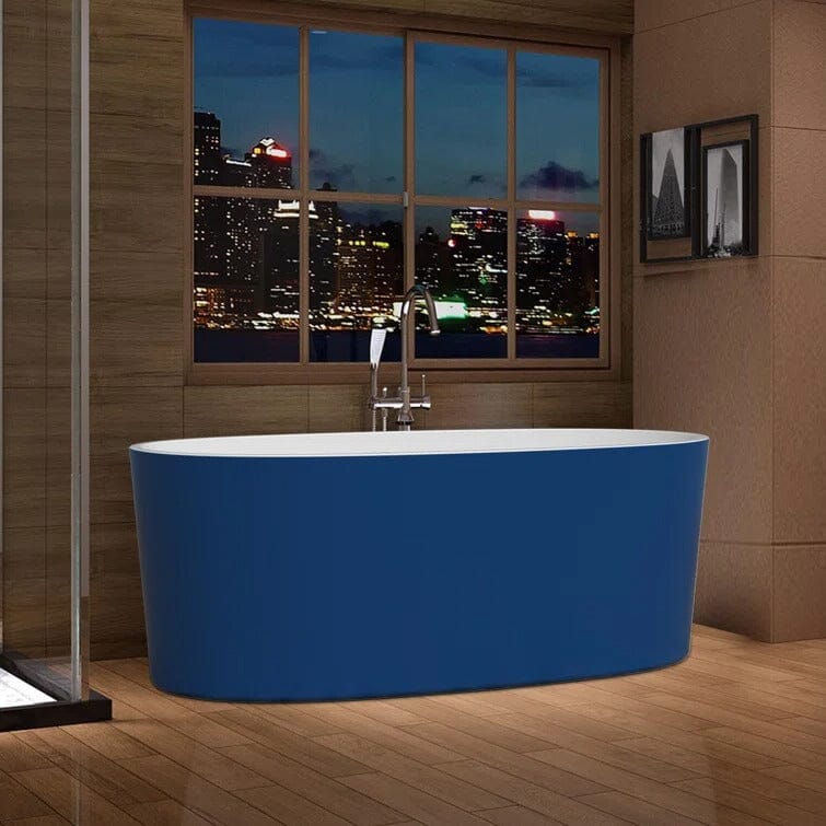Mokleba 63" Acrylic Modern Bathtub Oval Shape Freestanding Soaking Tub - Image 24