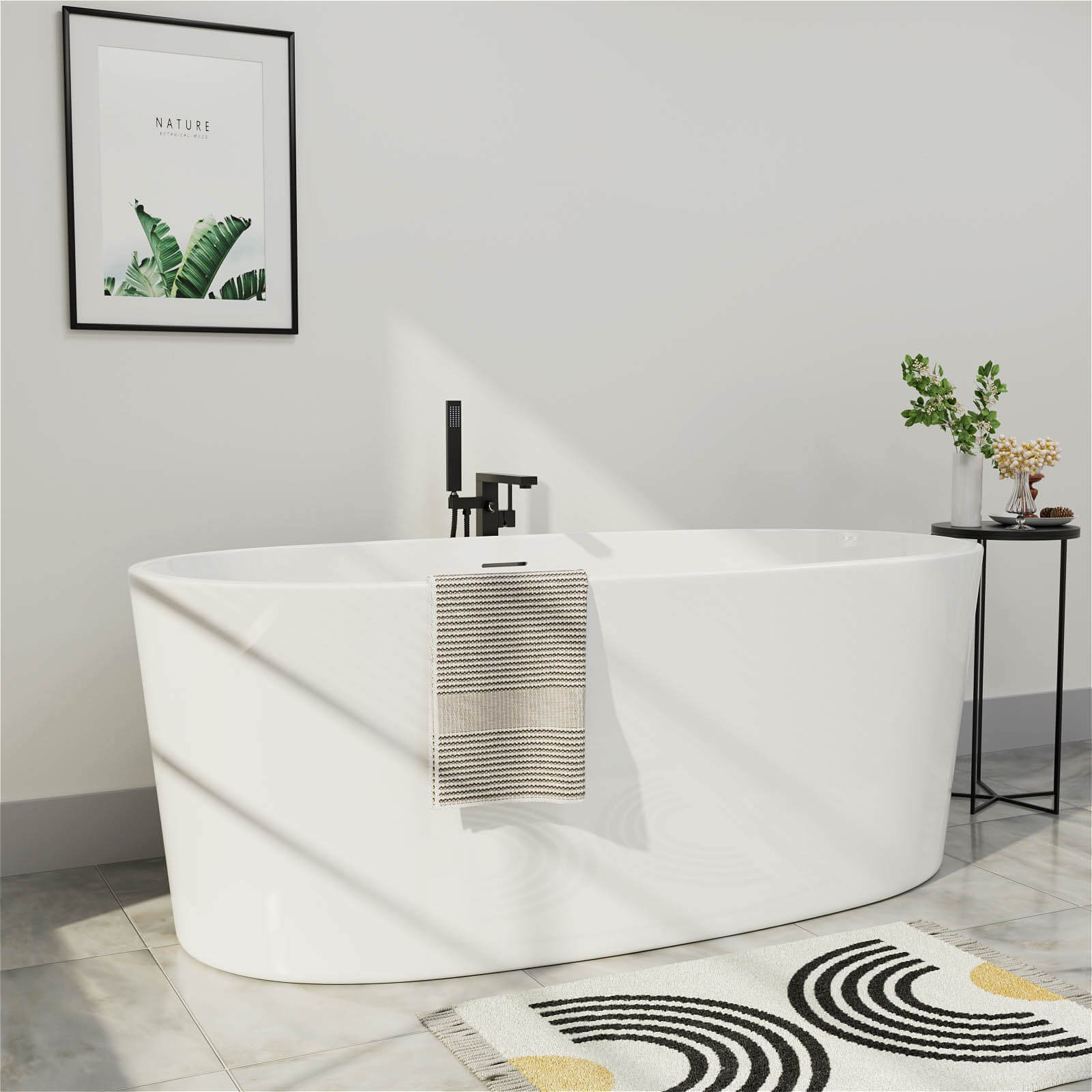 Mokleba 59" Acrylic Modern Bathtub Oval Shape Freestanding Soaking Tub - Image 10