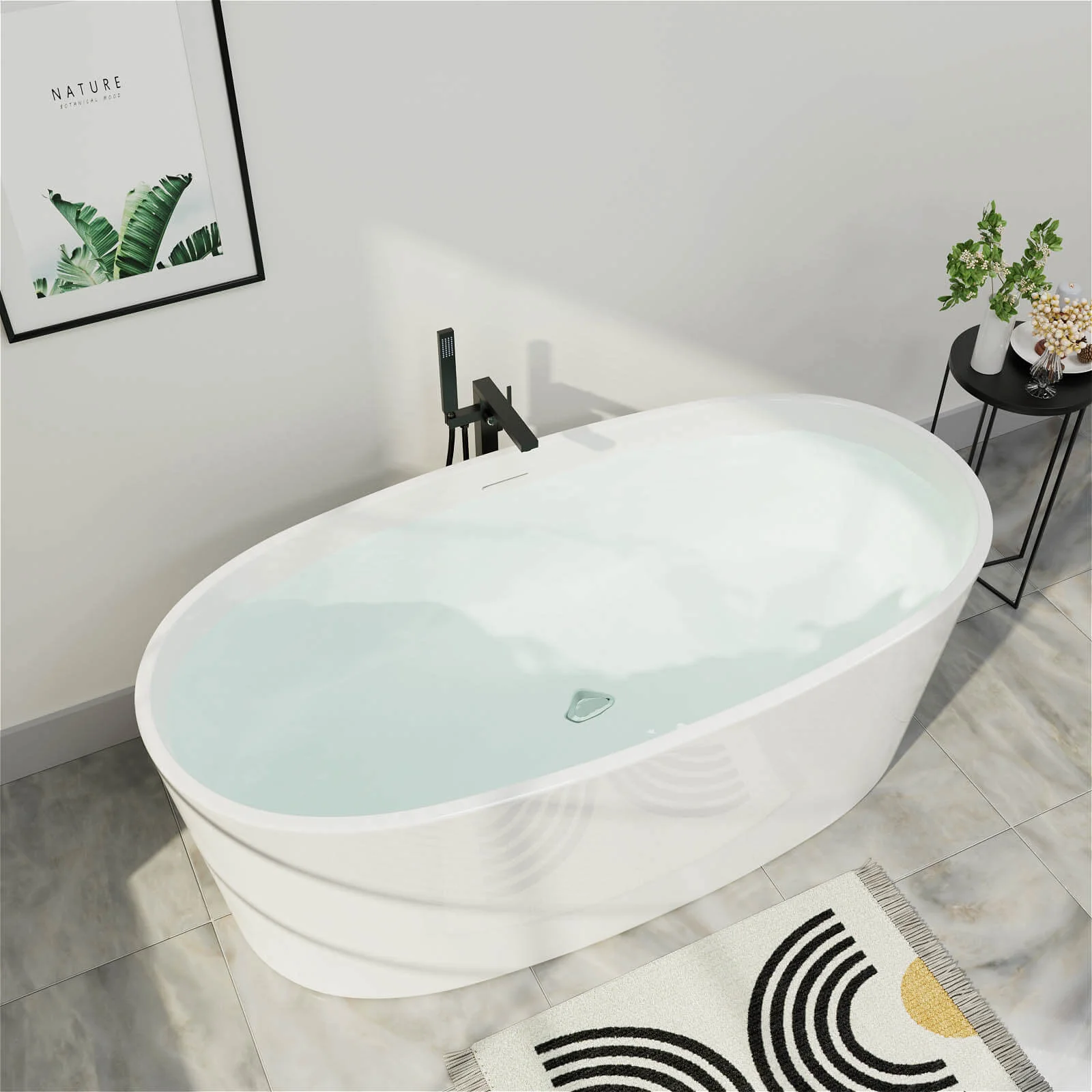 Mokleba 59" Acrylic Modern Bathtub Oval Shape Freestanding Soaking Tub - Image 11