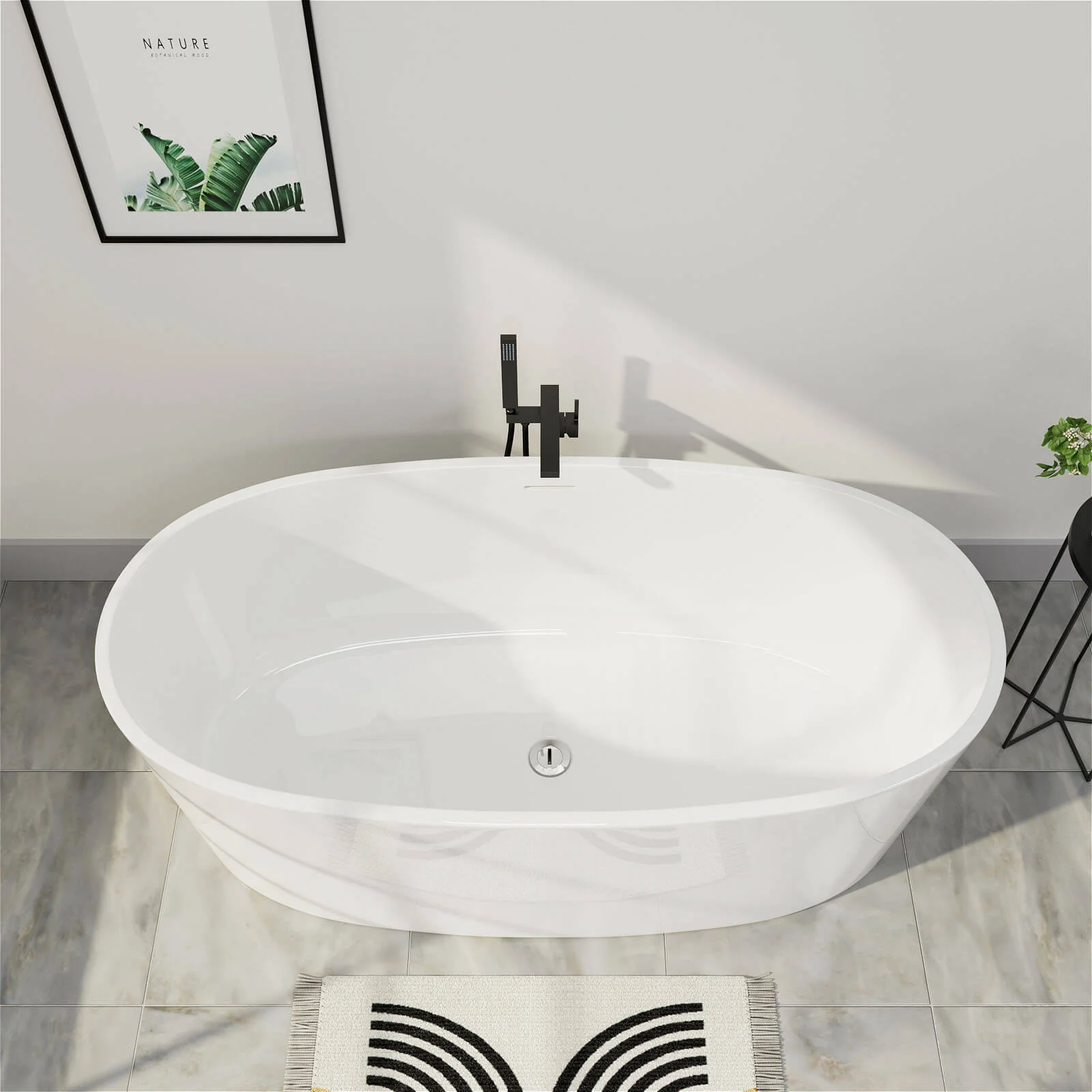 Mokleba 59" Acrylic Modern Bathtub Oval Shape Freestanding Soaking Tub - Image 12