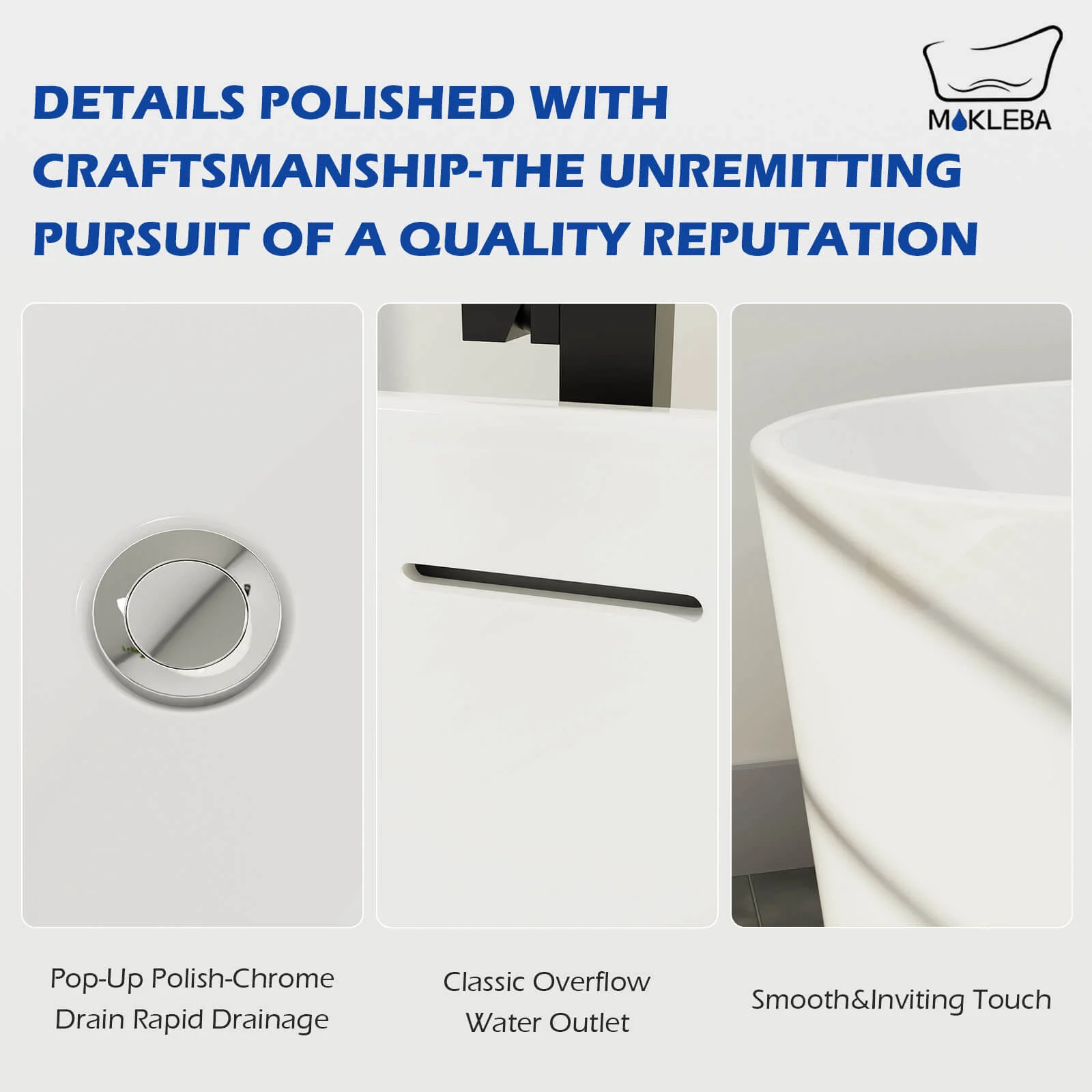 Mokleba 59" Acrylic Modern Bathtub Oval Shape Freestanding Soaking Tub - Image 15
