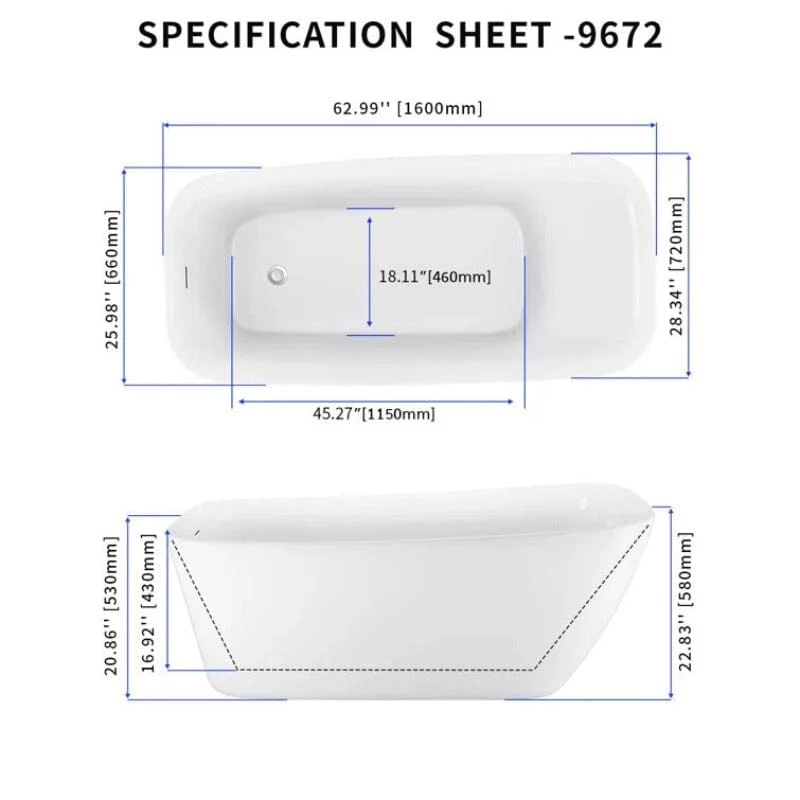 Mokleba 63" Acrylic Single Slipper Tub Freestanding Soaking Bathtub - Image 7