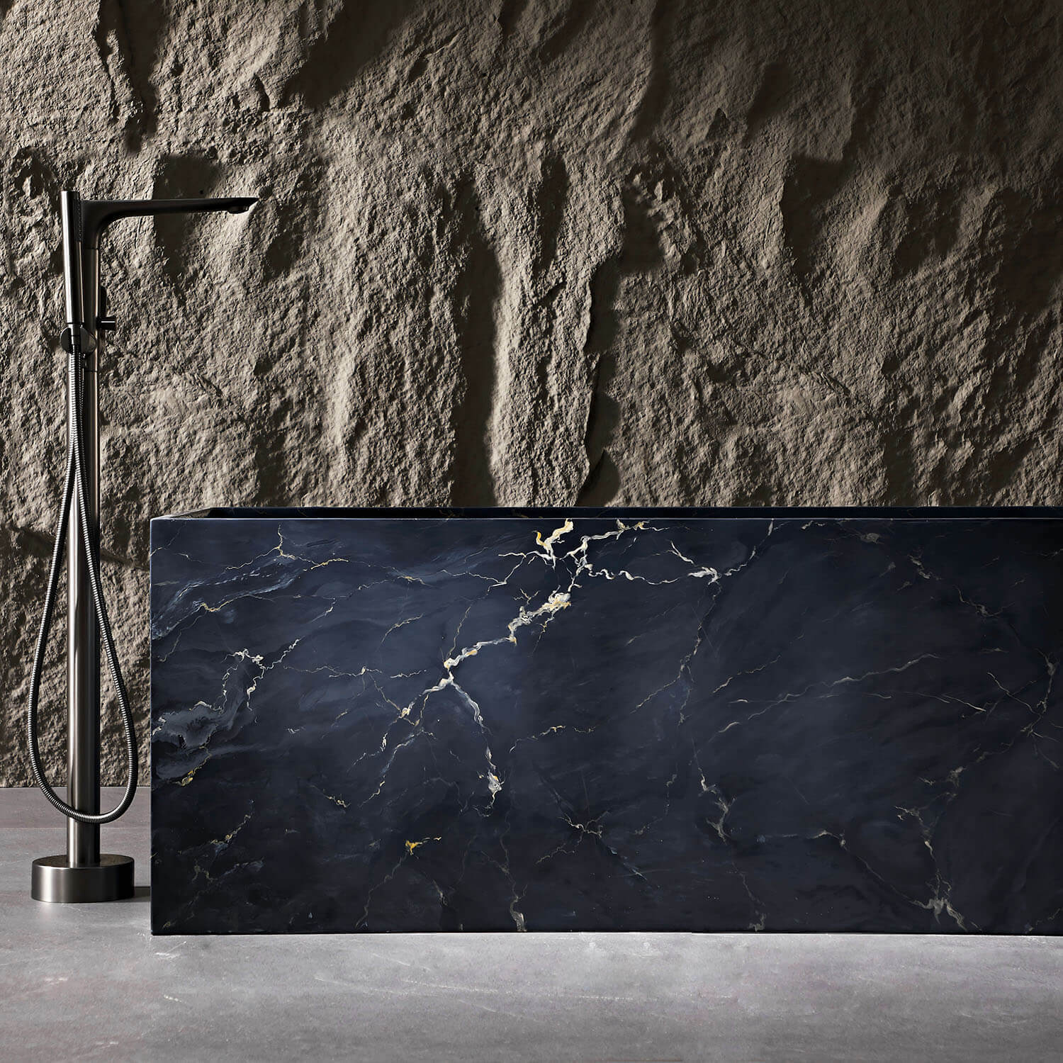 67" Deep Blue Marble Pattern Rectangular Freestanding Tub with Ergonomic Backrest - Image 3
