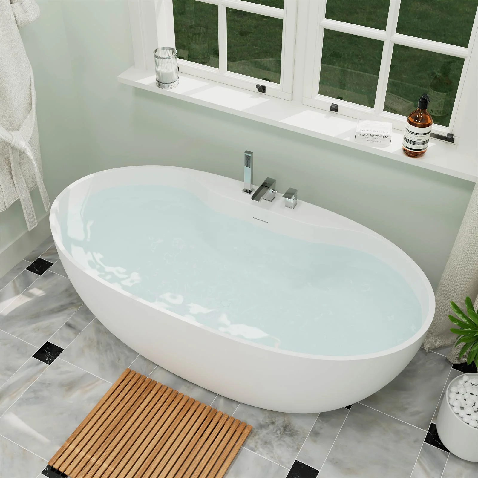 63" Freestanding Bathtub with Deck-Mounted - Free Faucet & Hand Shower Included - Image 2