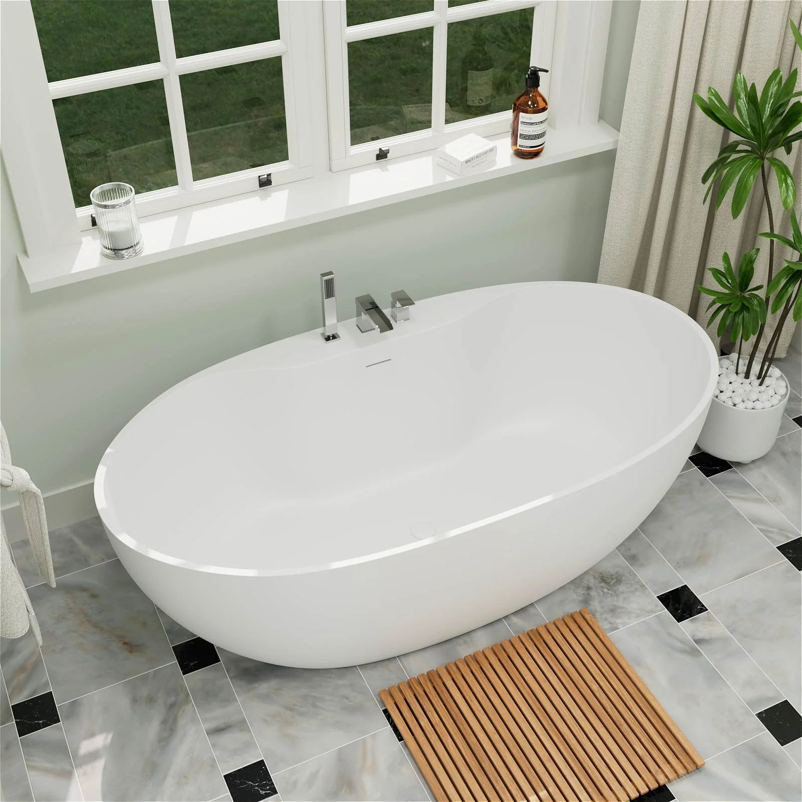 63" Freestanding Bathtub with Deck-Mounted - Free Faucet & Hand Shower Included - Image 3