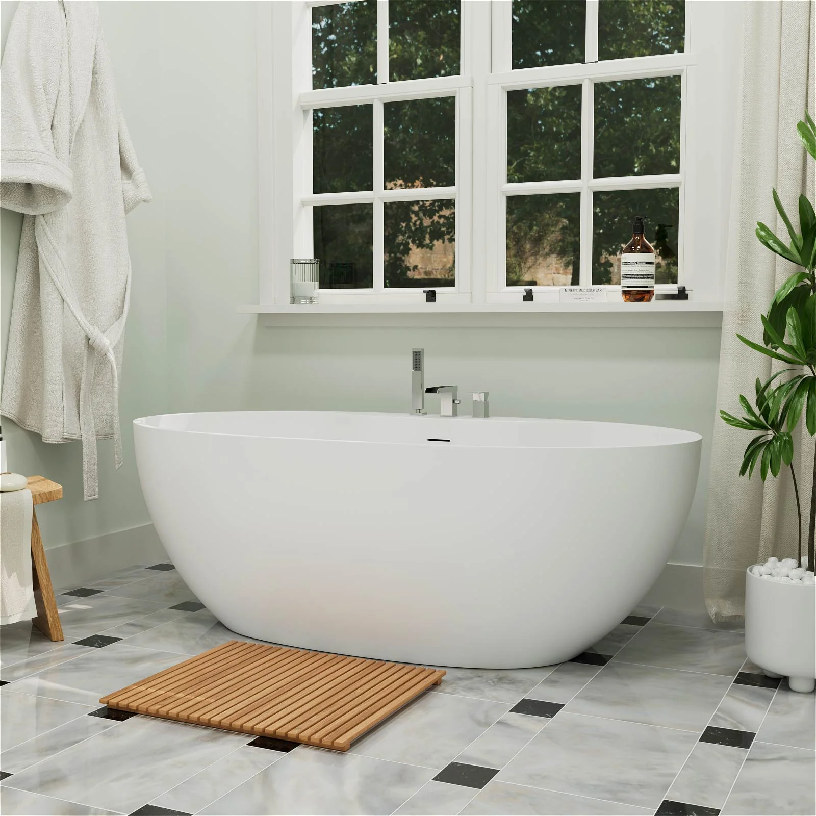 63" Freestanding Bathtub with Deck-Mounted - Free Faucet & Hand Shower Included - Image 4