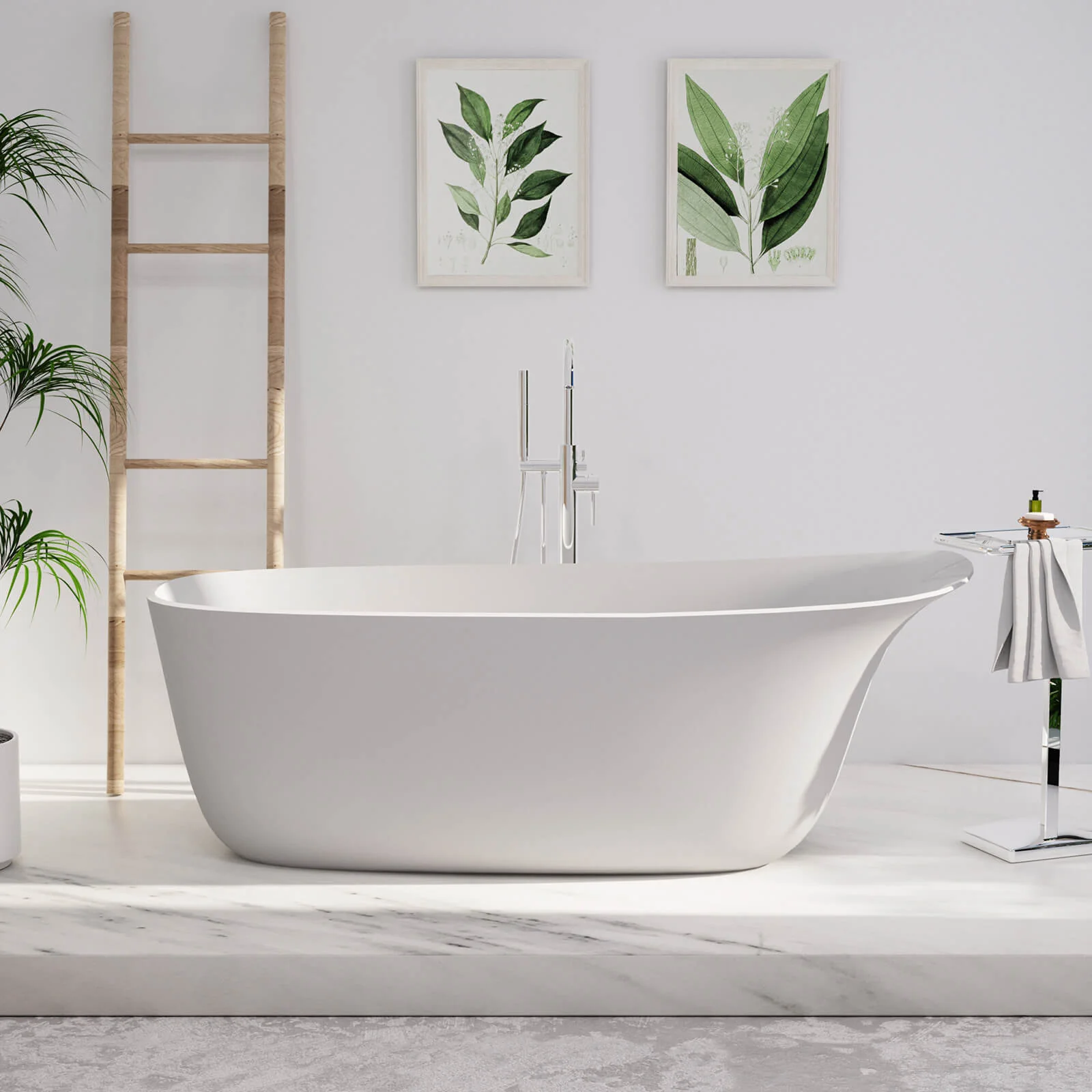 63" Solid Surface Ergonomic Freestanding Slipper Bathtub - Image 5