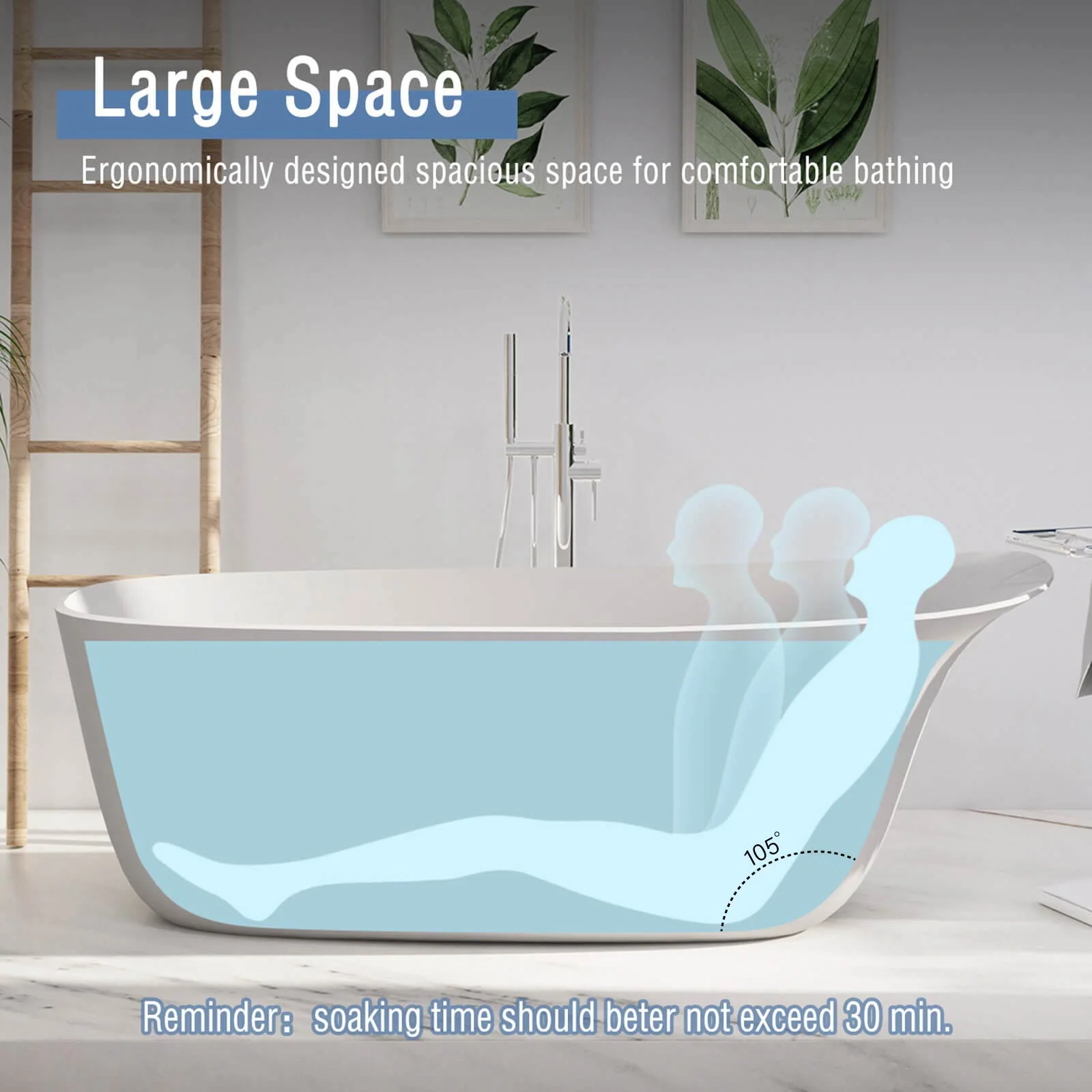 63" Solid Surface Ergonomic Freestanding Slipper Bathtub - Image 8