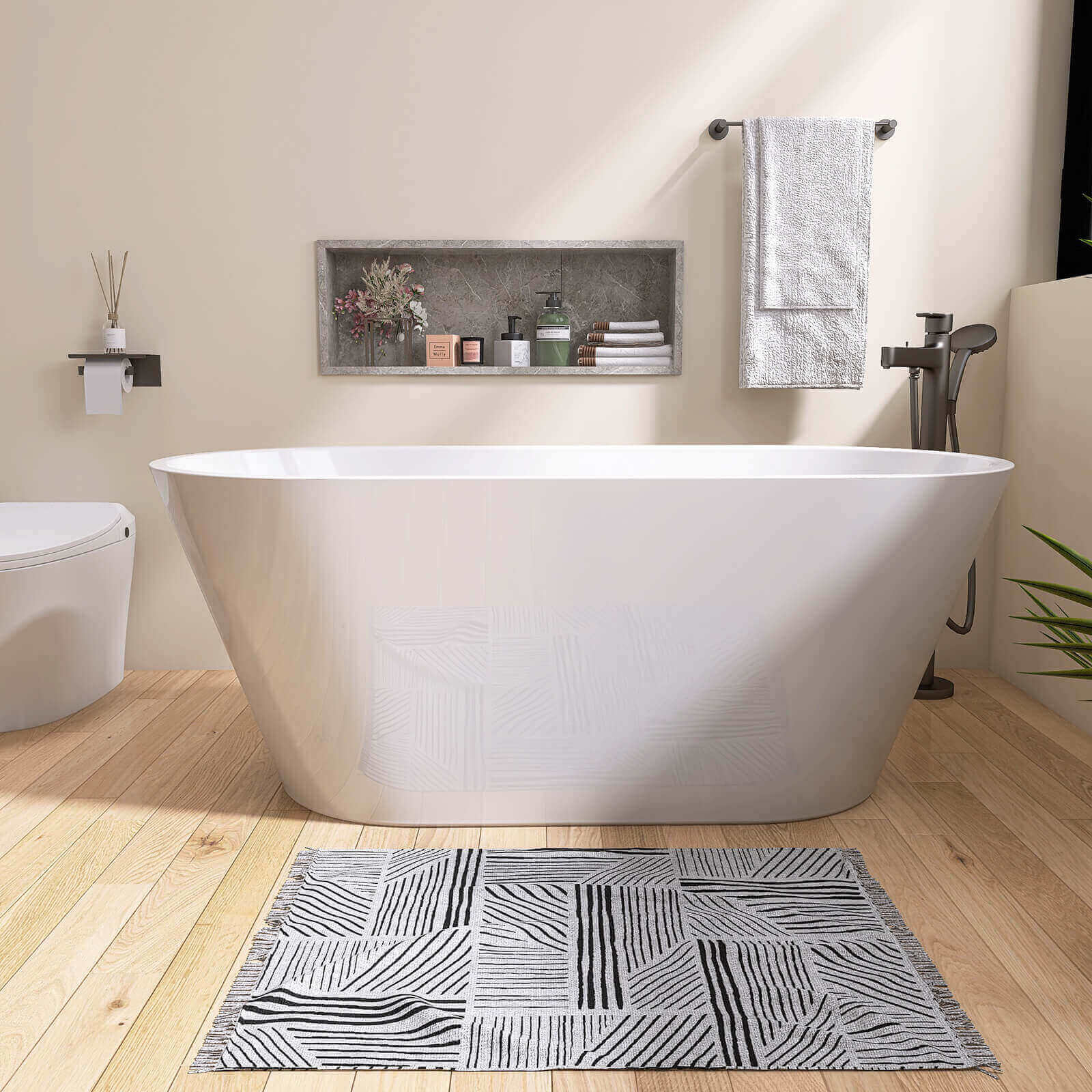 59" Glossy White Oval Freestanding Bathtub in Acrylic Material