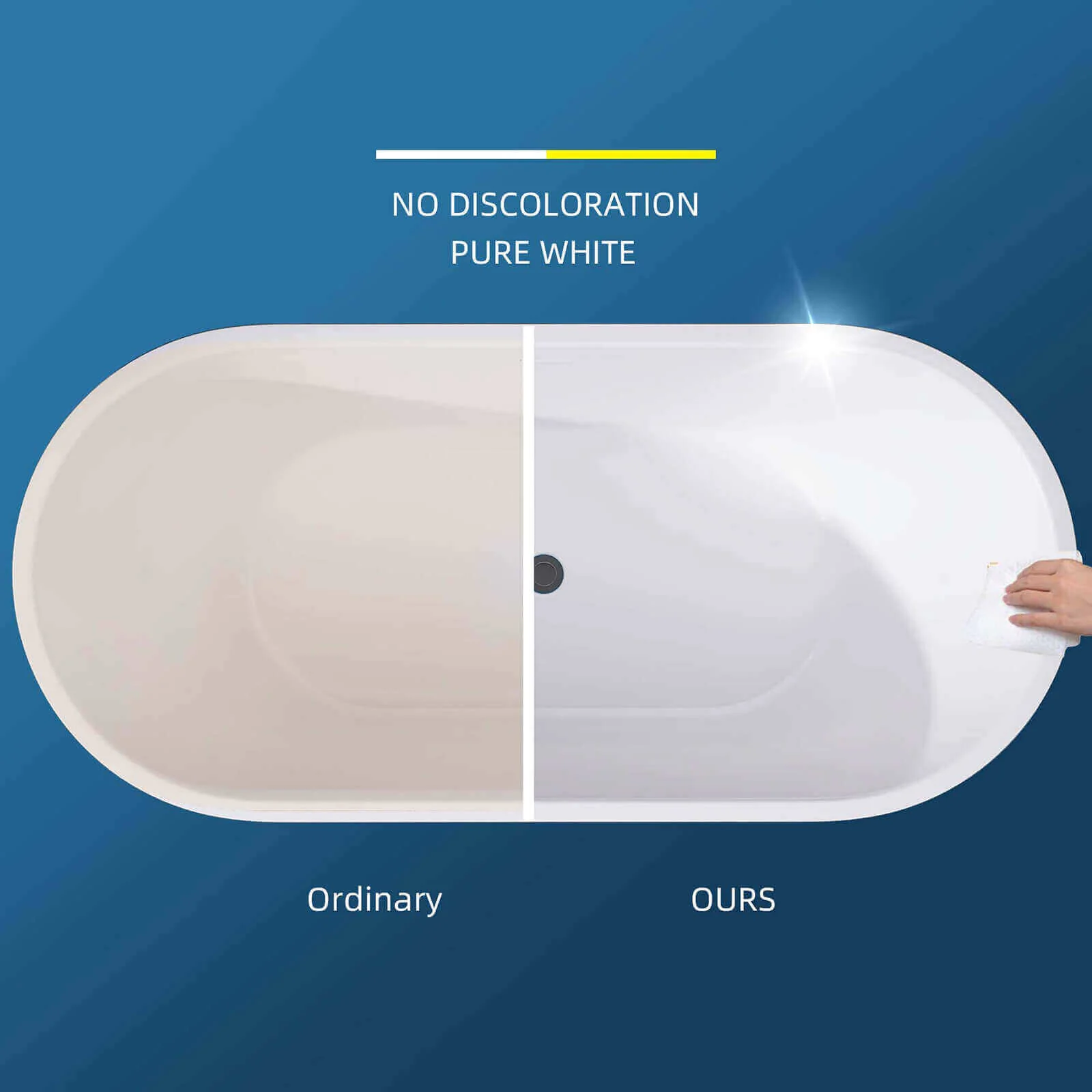 59" Glossy White Oval Freestanding Bathtub in Acrylic Material - Image 11