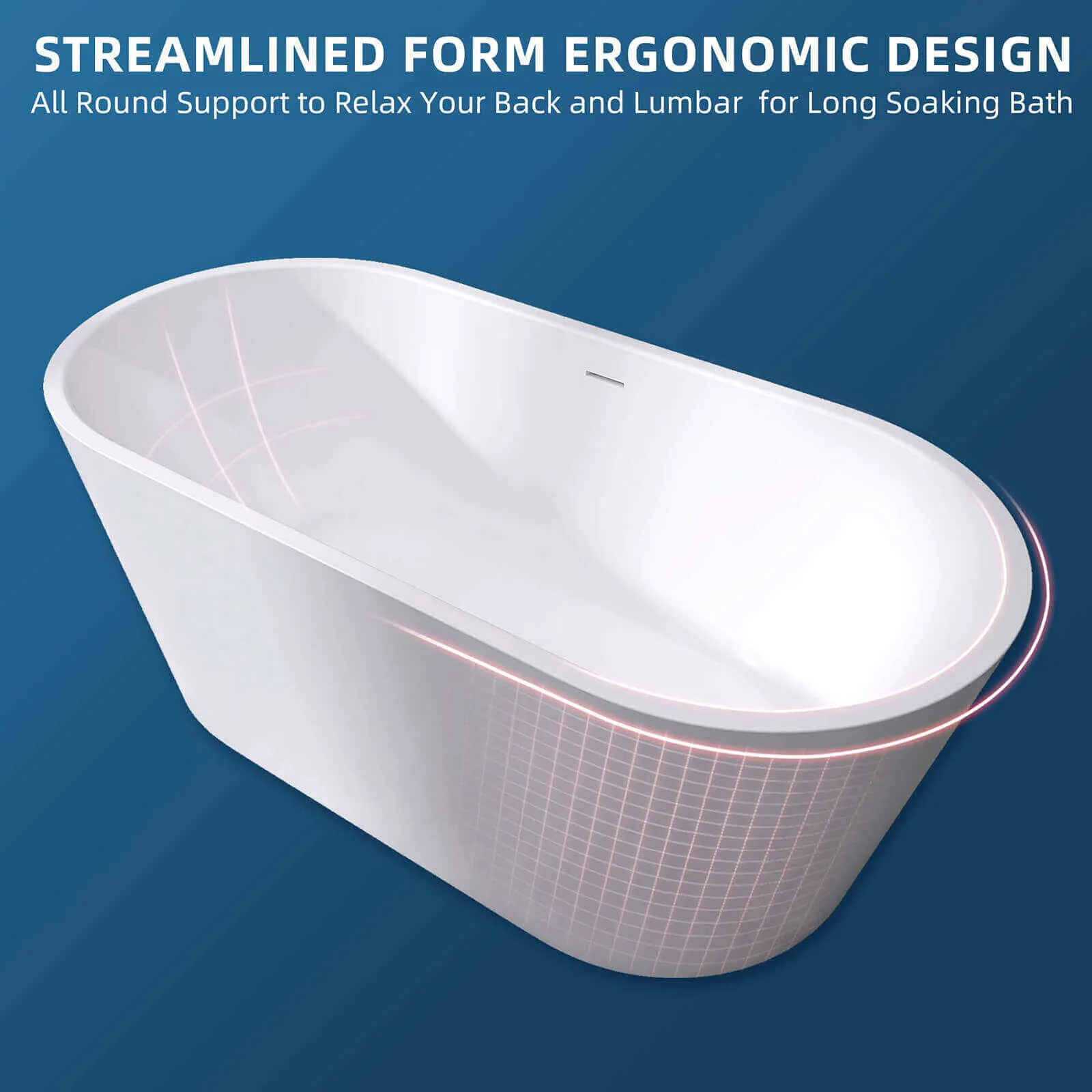 59" Glossy White Oval Freestanding Bathtub in Acrylic Material - Image 12